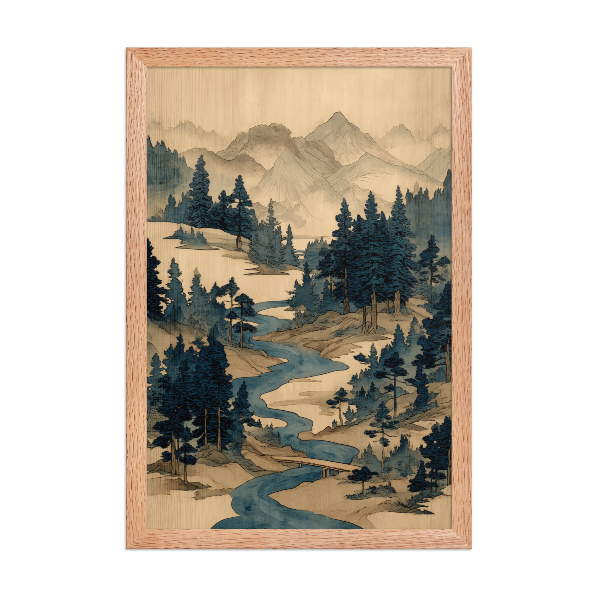Winding River Pines – Ukiyo-e Mountain Stream Landscape Wall Art – Framed Poster - Image 12