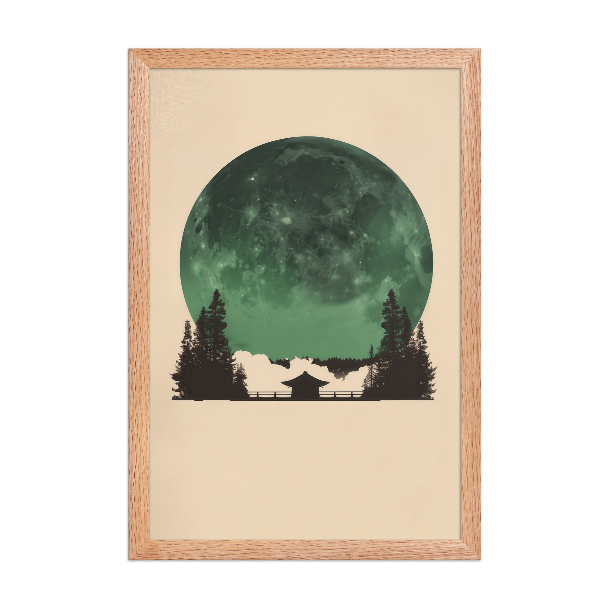 Emerald Moon Temple — Japandi Silhouette Wall Art — Framed Poster - Image 12