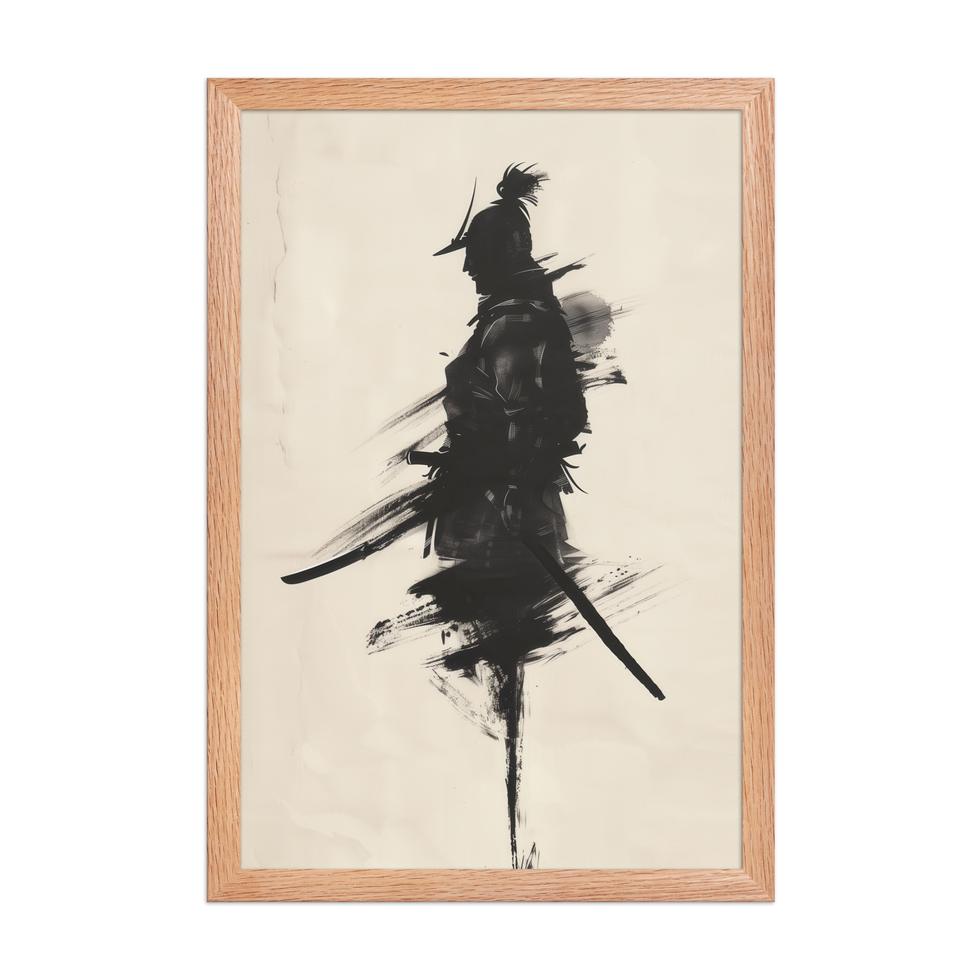 Shadowed Warrior – Sumi-e Silhouette of a Lone Samurai Wall Decor – Framed Poster - Image 12