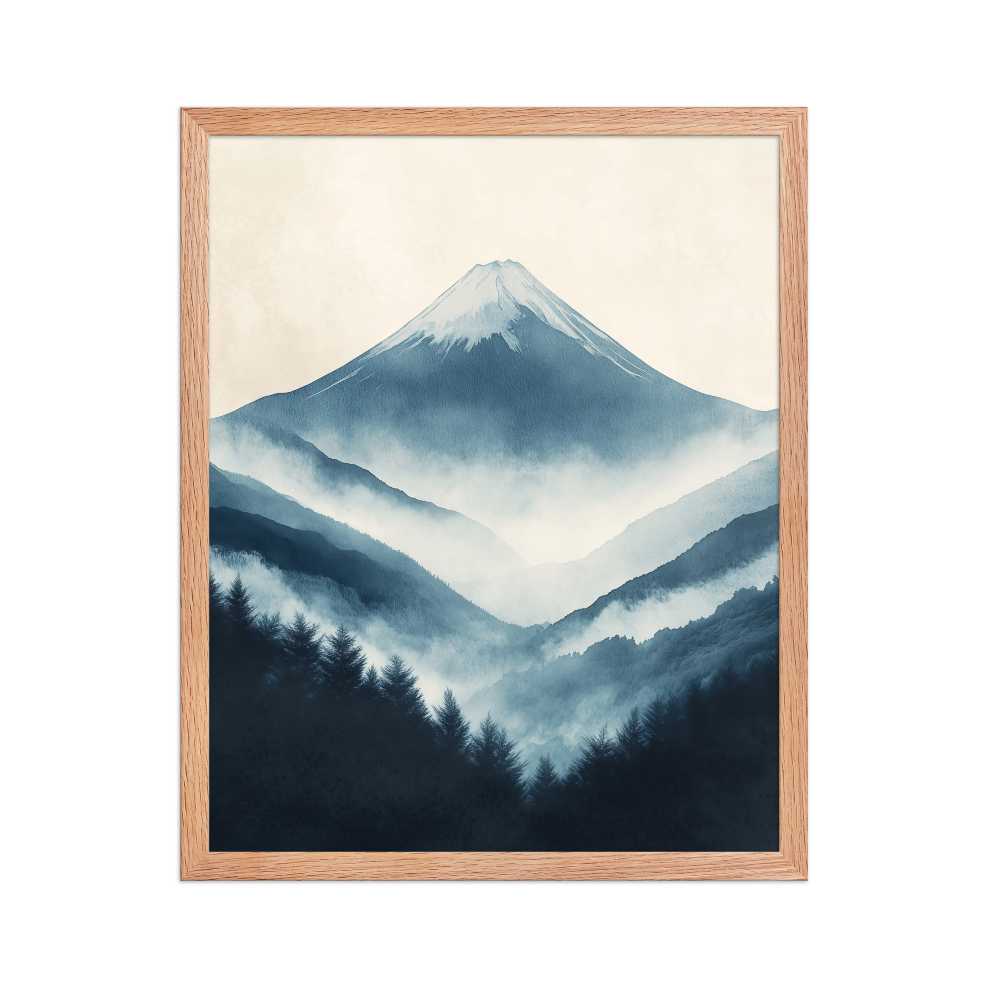 Misty Peaks — Indigo Japandi Mountain Wall Art — Framed Poster - Image 11