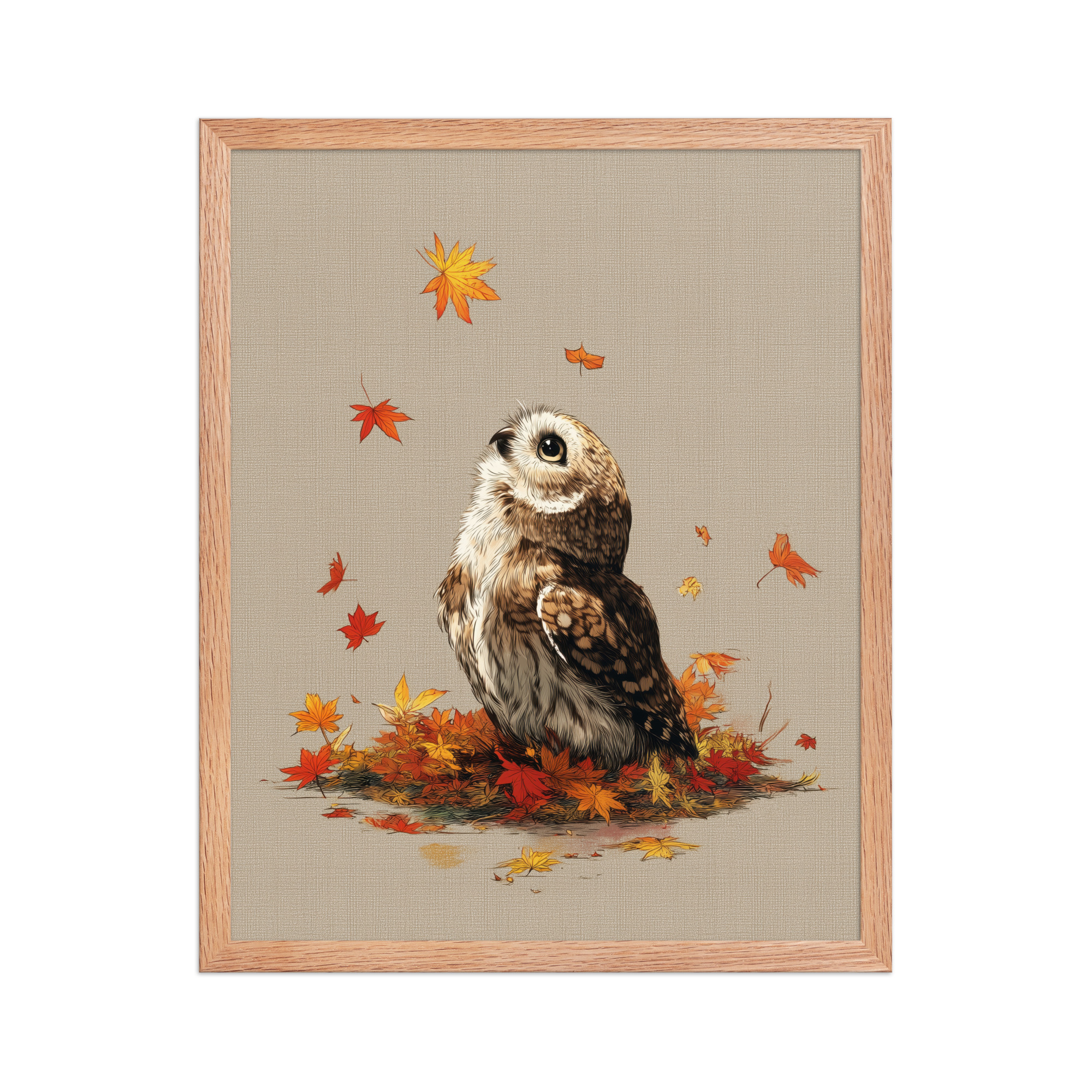 Autumn Gaze Owl — Owl Illustration with Falling Leaves Wall Art — Framed Poster - Image 9