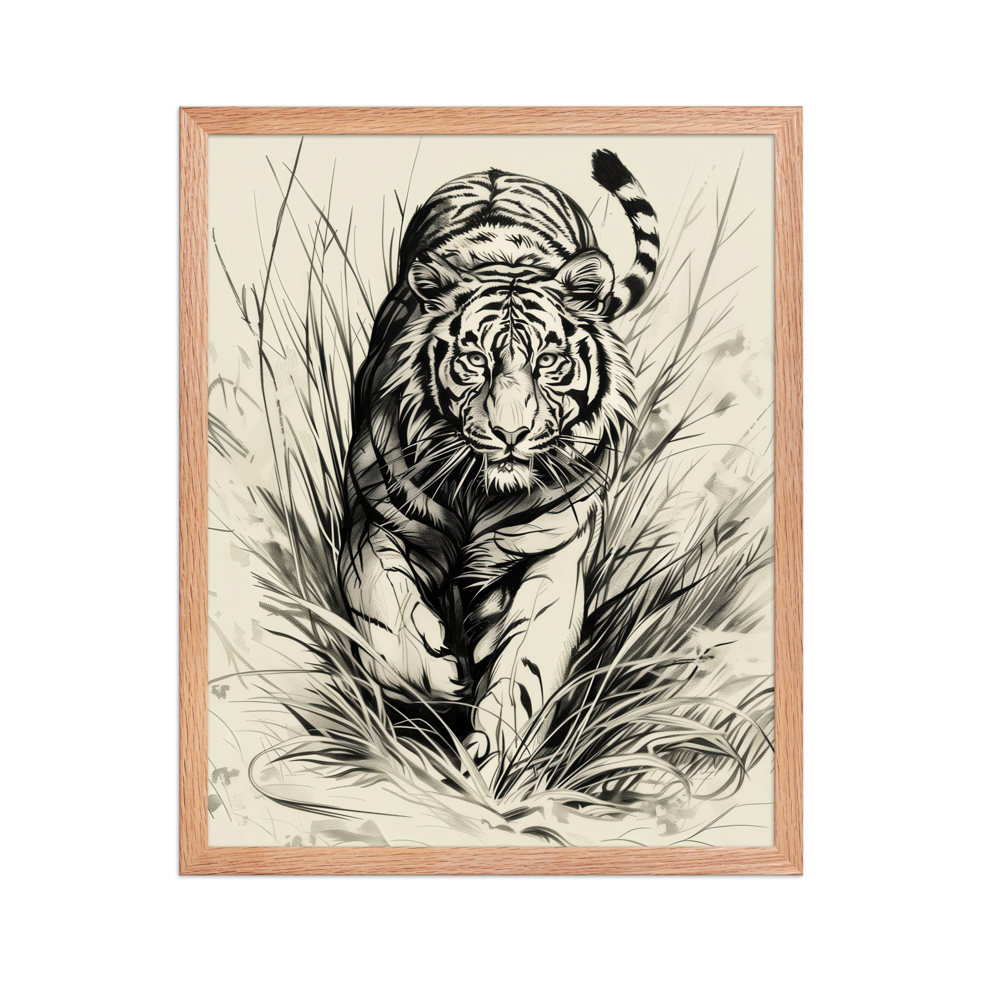 Tiger in Brush — Monochrome Ink Bengal Tiger Wall Art — Framed Poster - Image 5