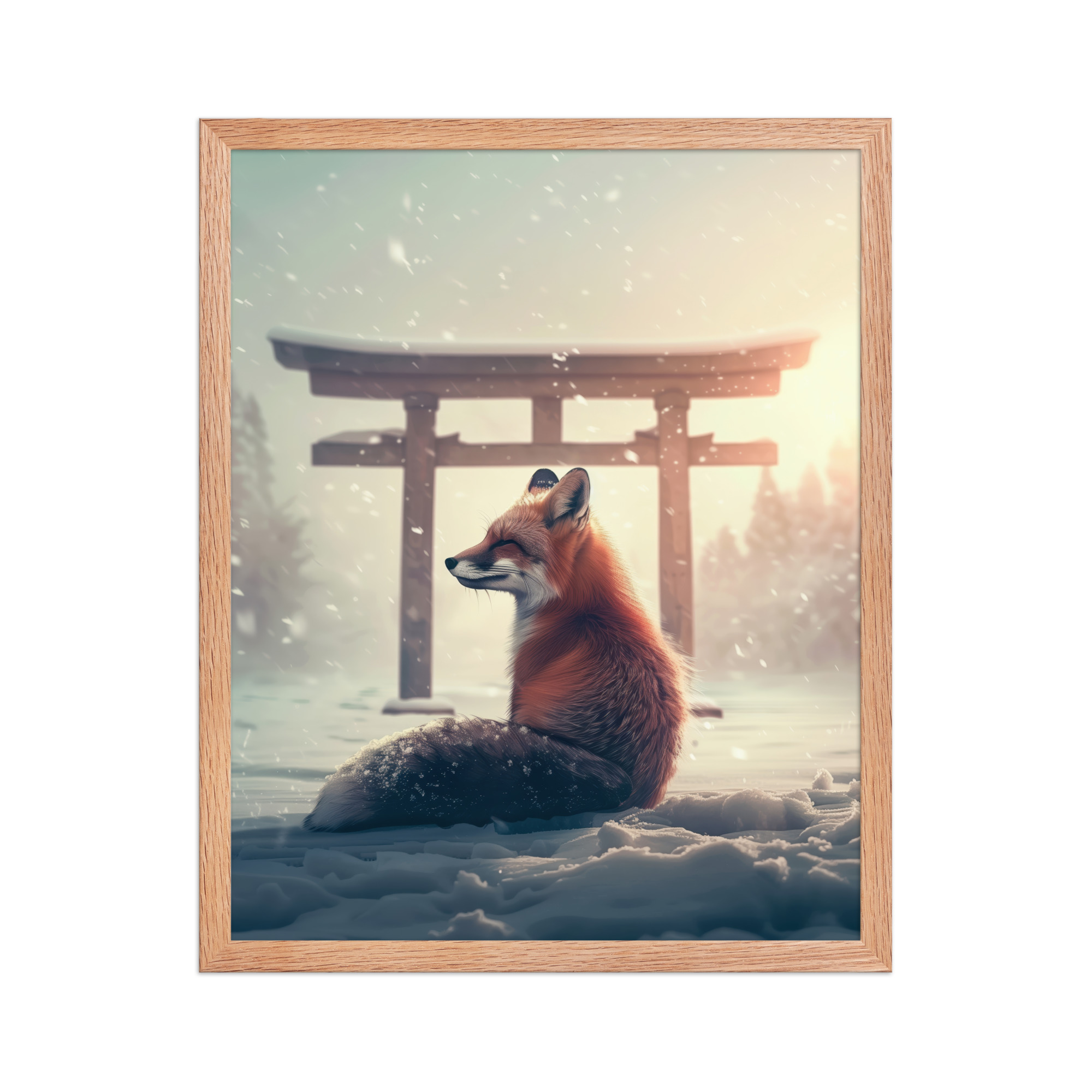 Snow Fox Watch Torii Gate — Cinematic Fox at Sunrise Wall Decor — Framed Poster - Image 9