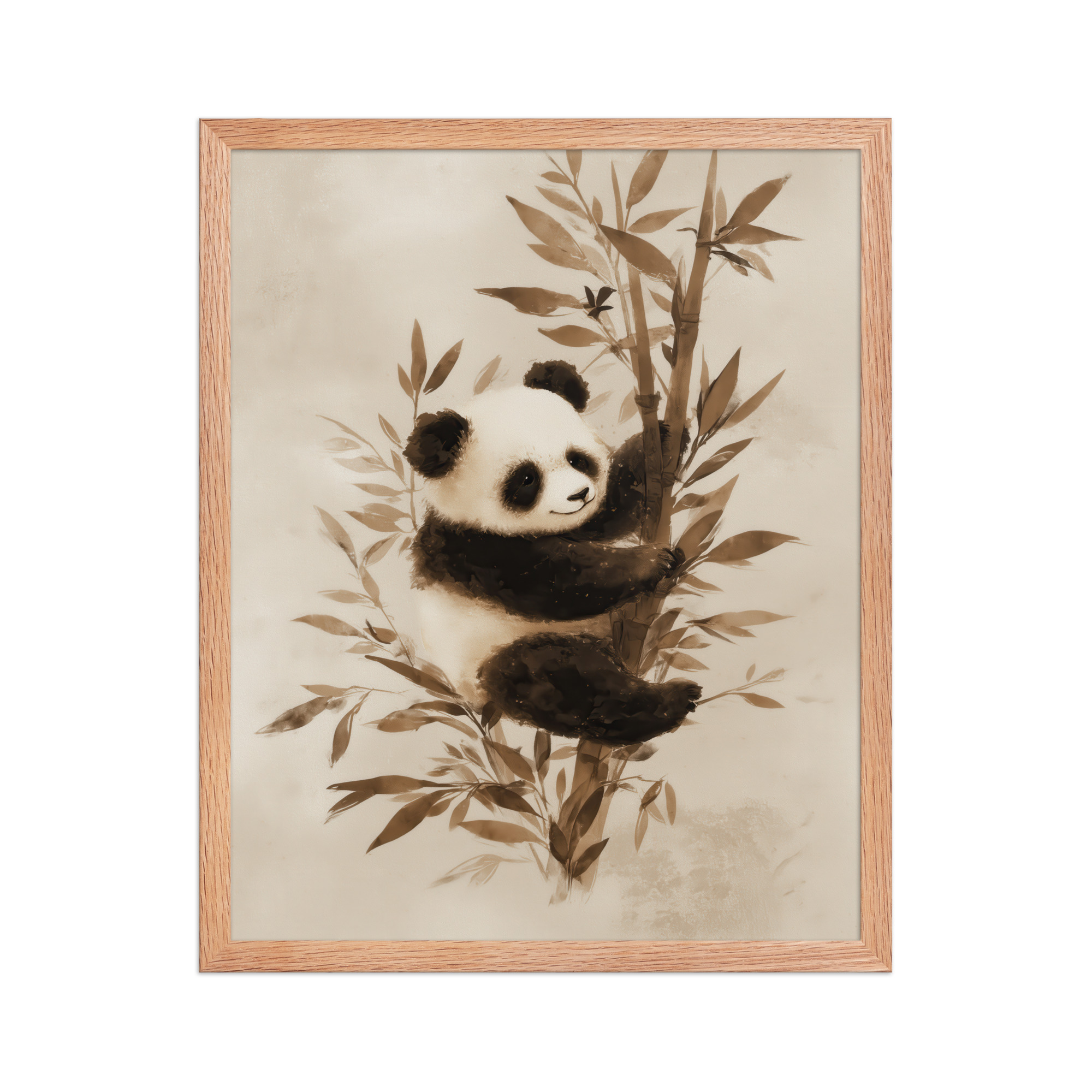 Sepia Panda Serenity — Soft Watercolor Black/White Panda Wall Art — Framed Poster - Image 8