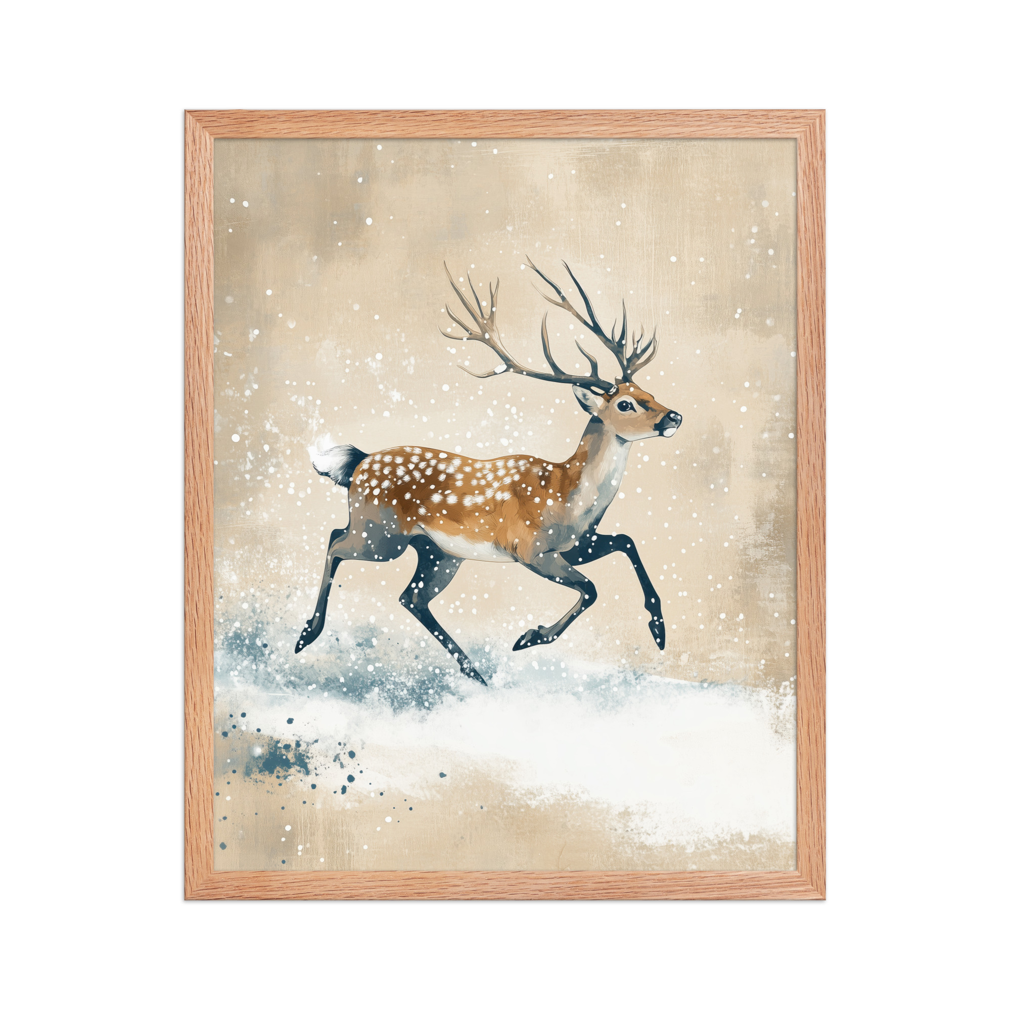 Running Deer in Winter Snow — Modern Wildlife Wall Art — Framed Poster - Image 13