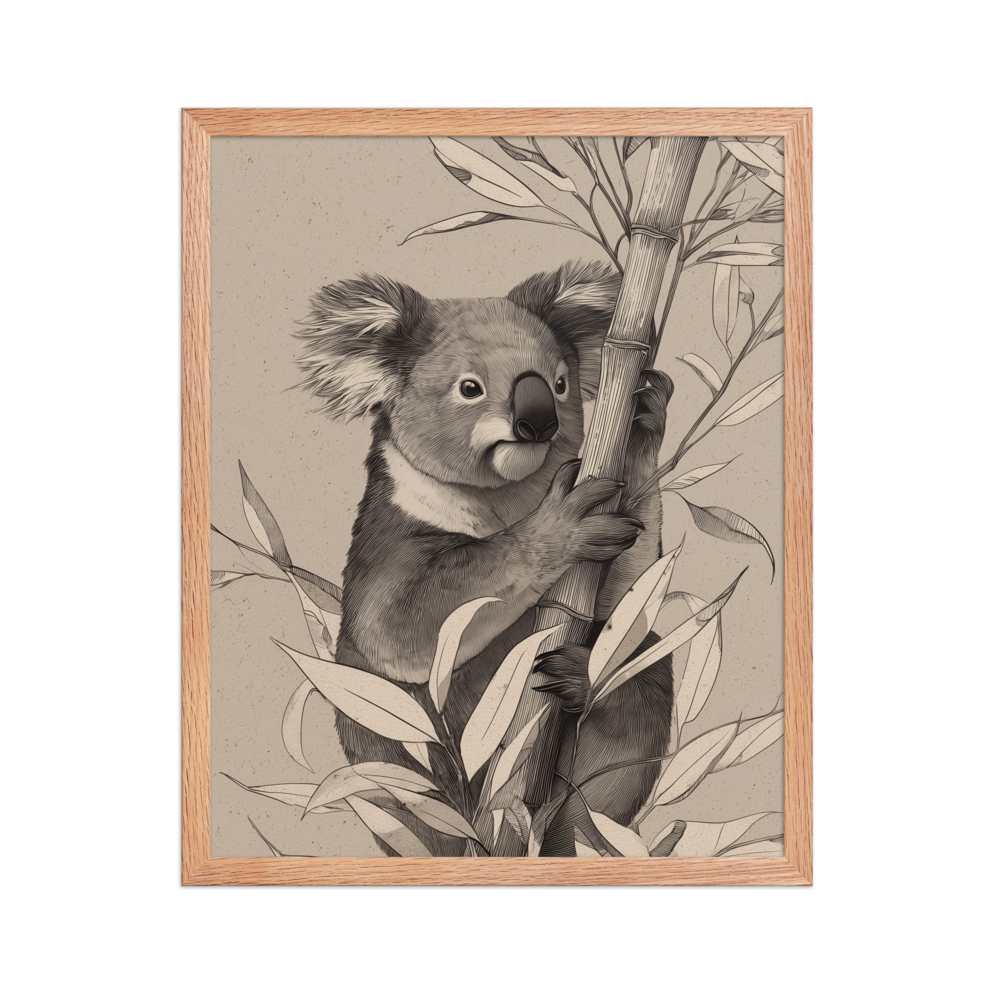Koala Bamboo II — Detailed Koala Illustration with Bamboo Leaves Wall Decor — Framed Poster - Image 11