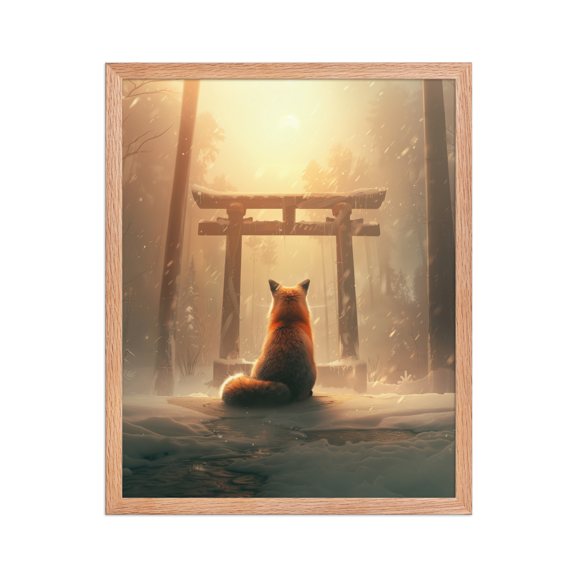 Fox Spirit at Torii — Cinematic Fox in Snowy Shrine Light Wall Decor — Framed Poster - Image 13