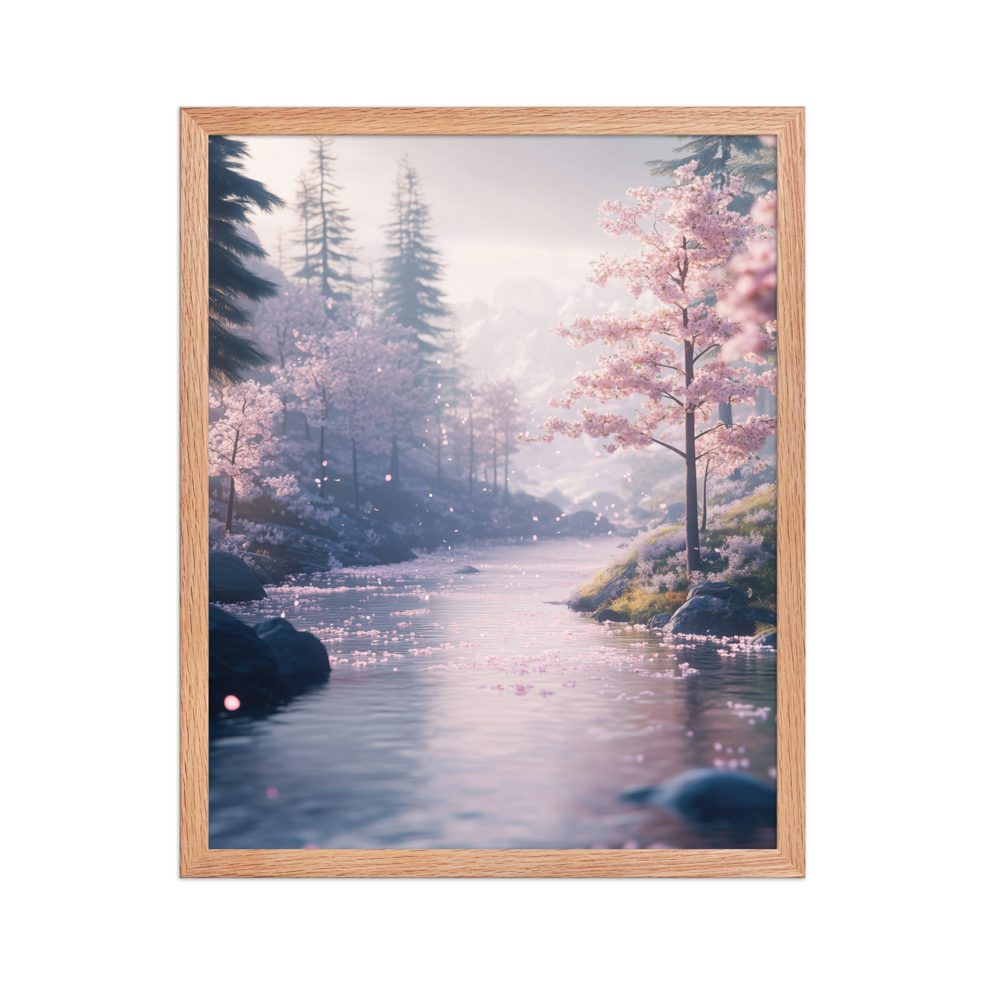 Nordic River Flow — Cherry Blossom Landscape Wall Decor — Framed Poster - Image 11