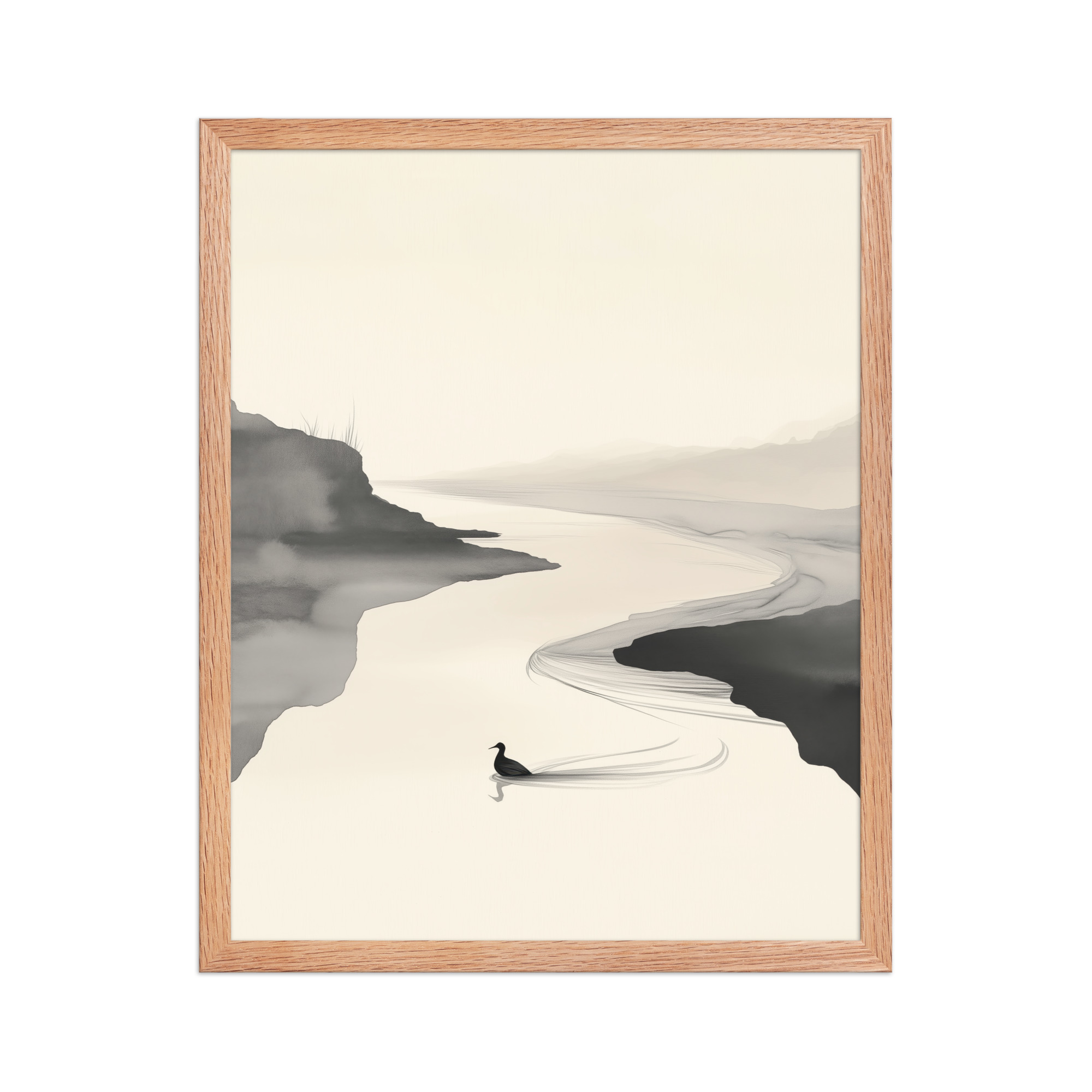 Tranquil River Flow — Minimal Ink Landscape Wall Decor — Framed Poster - Image 13
