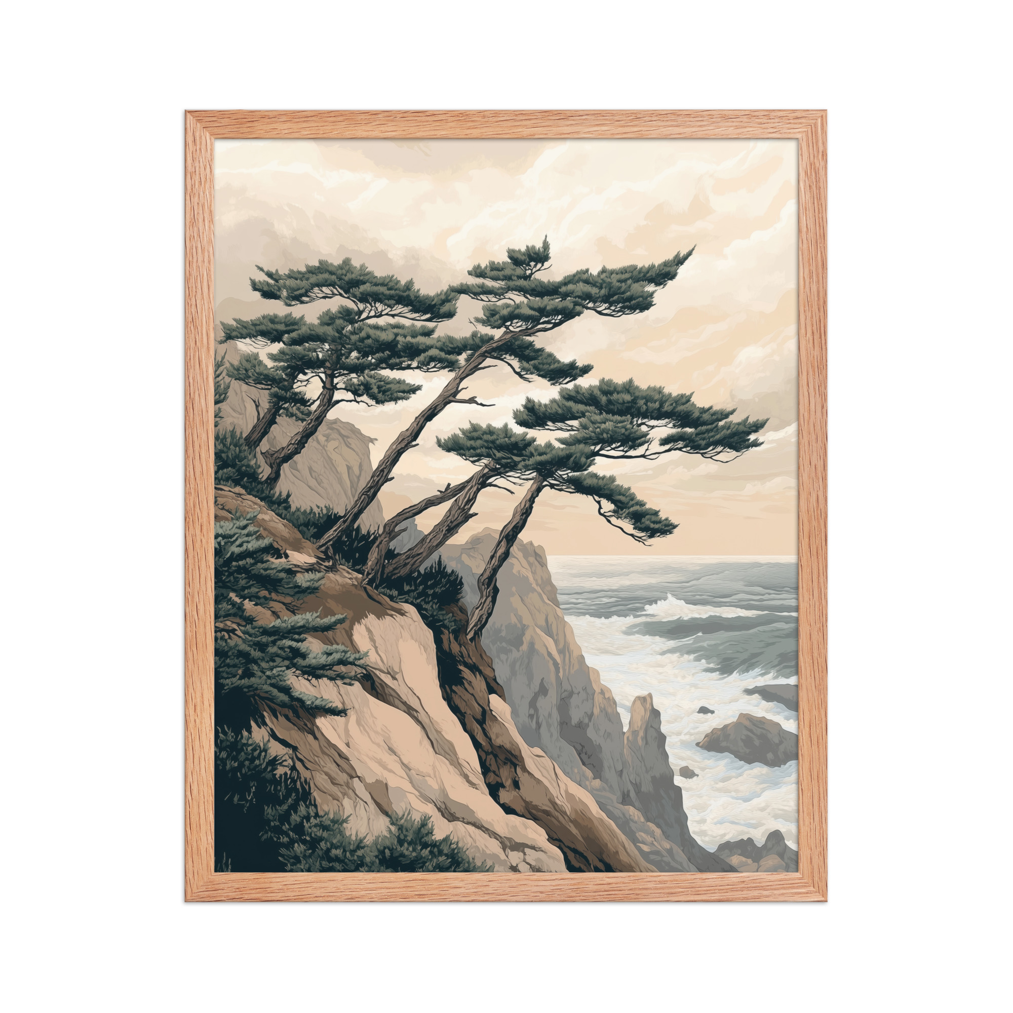 Windswept Pines by the Coast — Japanese Coastal Landscape Wall Decor — Framed Poster - Image 8