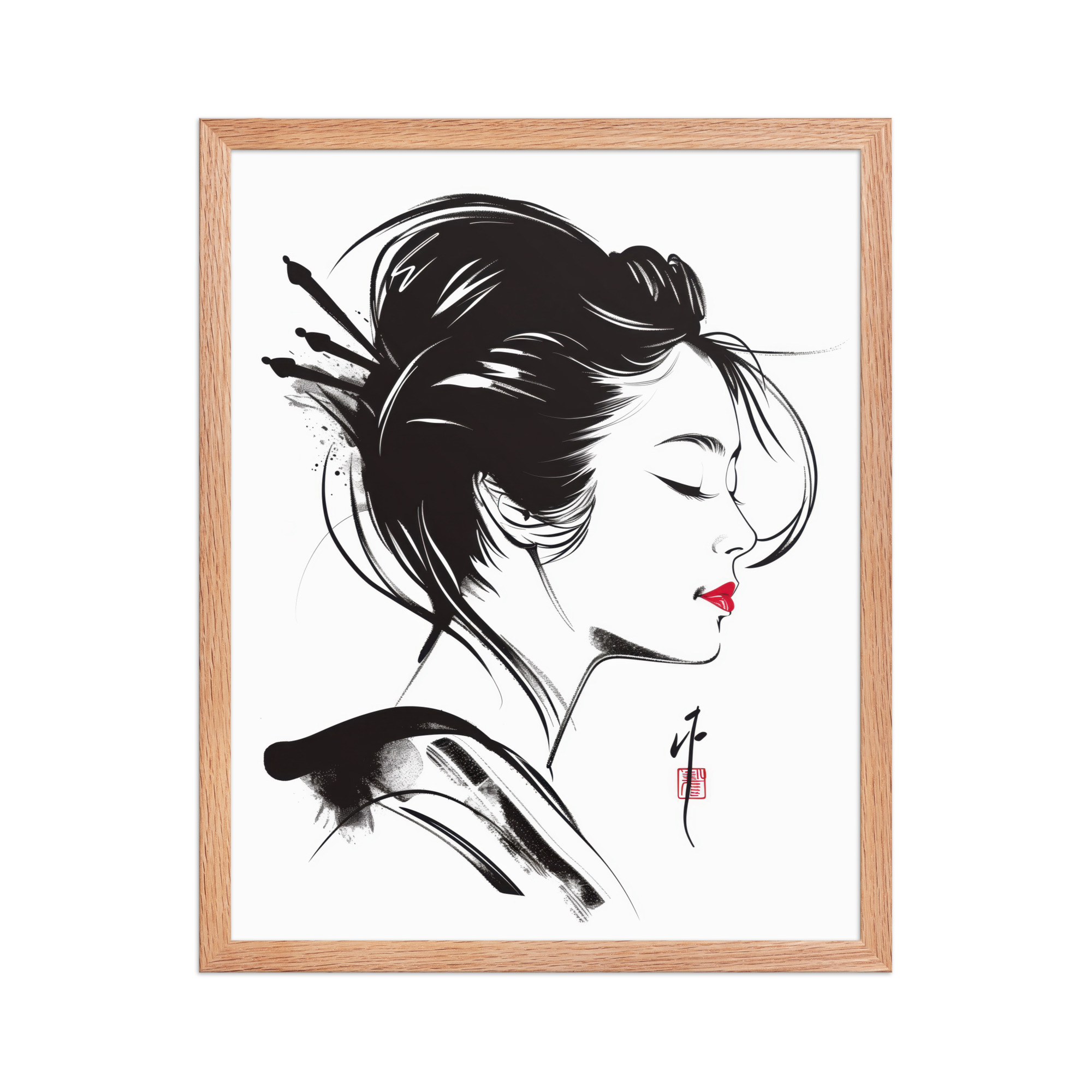 Geisha Profile — Minimal Sumi-e Geisha Portrait Wall Art — Framed Poster - Image 5