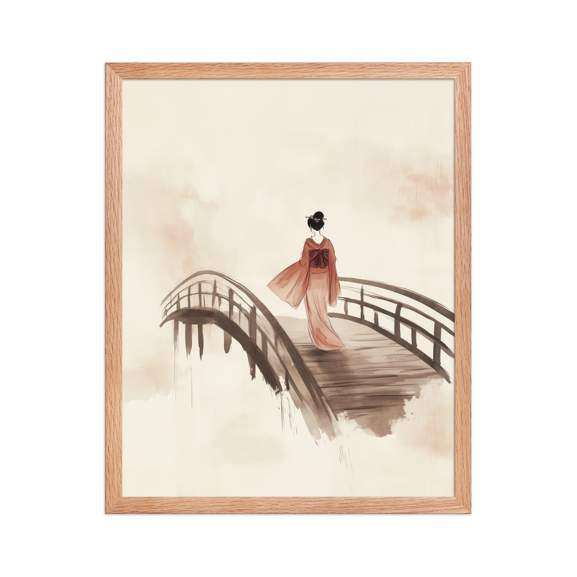 Geisha Bridge — Watercolor Japanese Bridge Wall Art — Framed Poster - Image 7