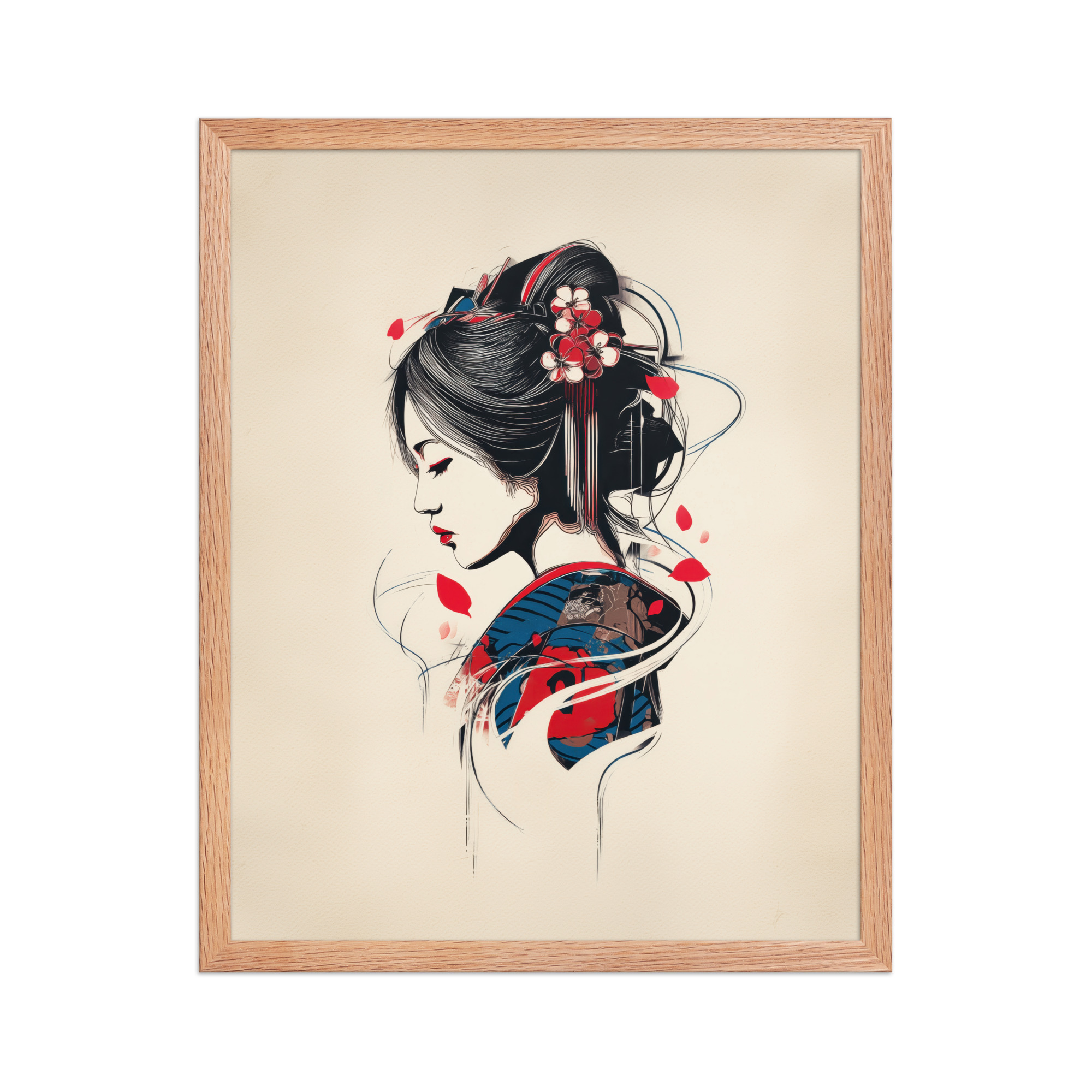 Petals of Silence — Ukiyo-e Inspired Geisha Illustration Wall Art — Framed Poster - Image 13