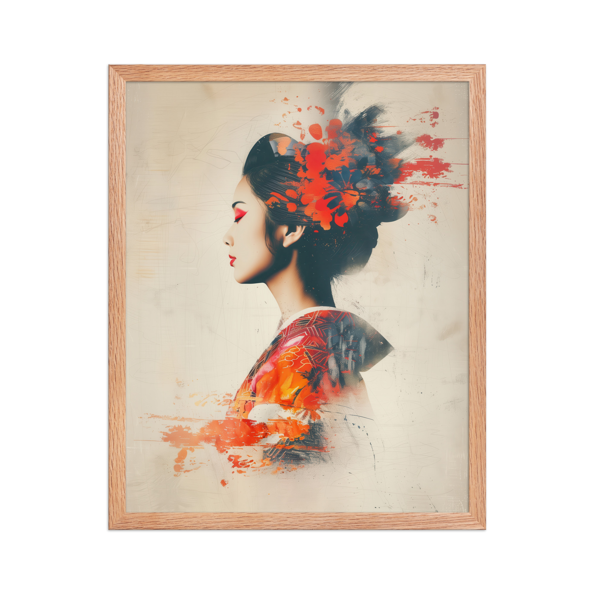 Painted Grace — Kimono Portrait, Abstract Brush Strokes Minimal Wall Art — Framed Poster - Image 11