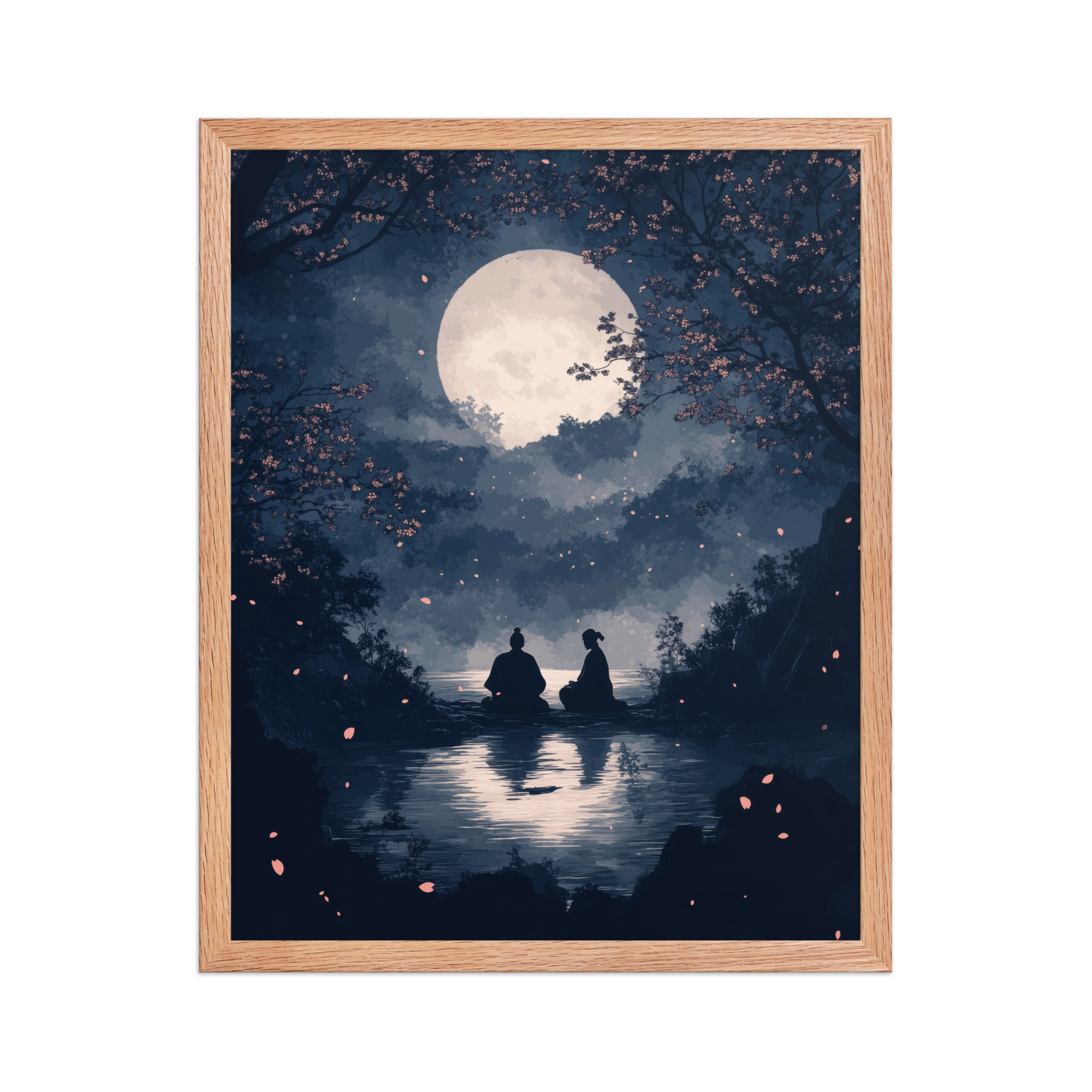 Midnight Reflections — Moonlit Lake Sakura Wall Art — Framed Poster - Image 11