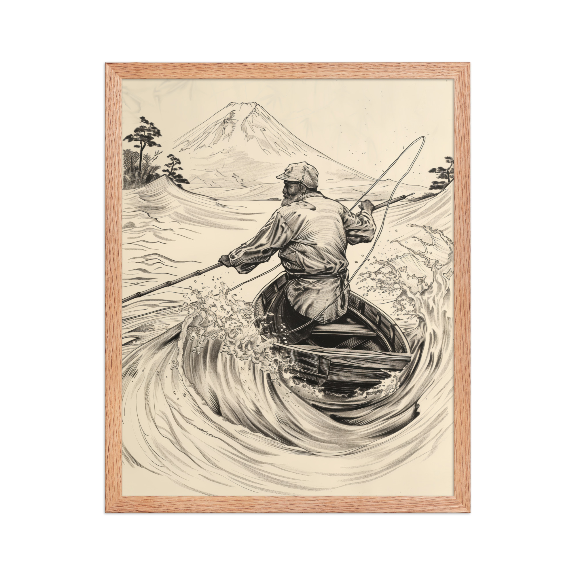Fisherman of Mount Fuji — Japanese Woodblock Style Wall Art — Framed Poster - Image 11