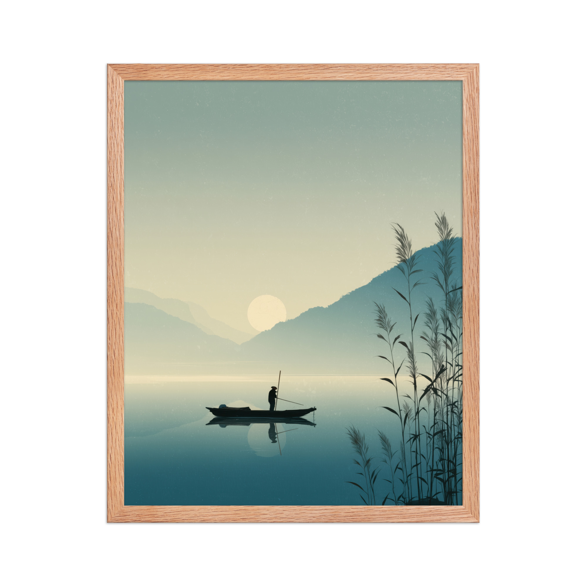 Twilight Fisherman — Zen Lake Landscape Wall Art — Framed Poster - Image 7