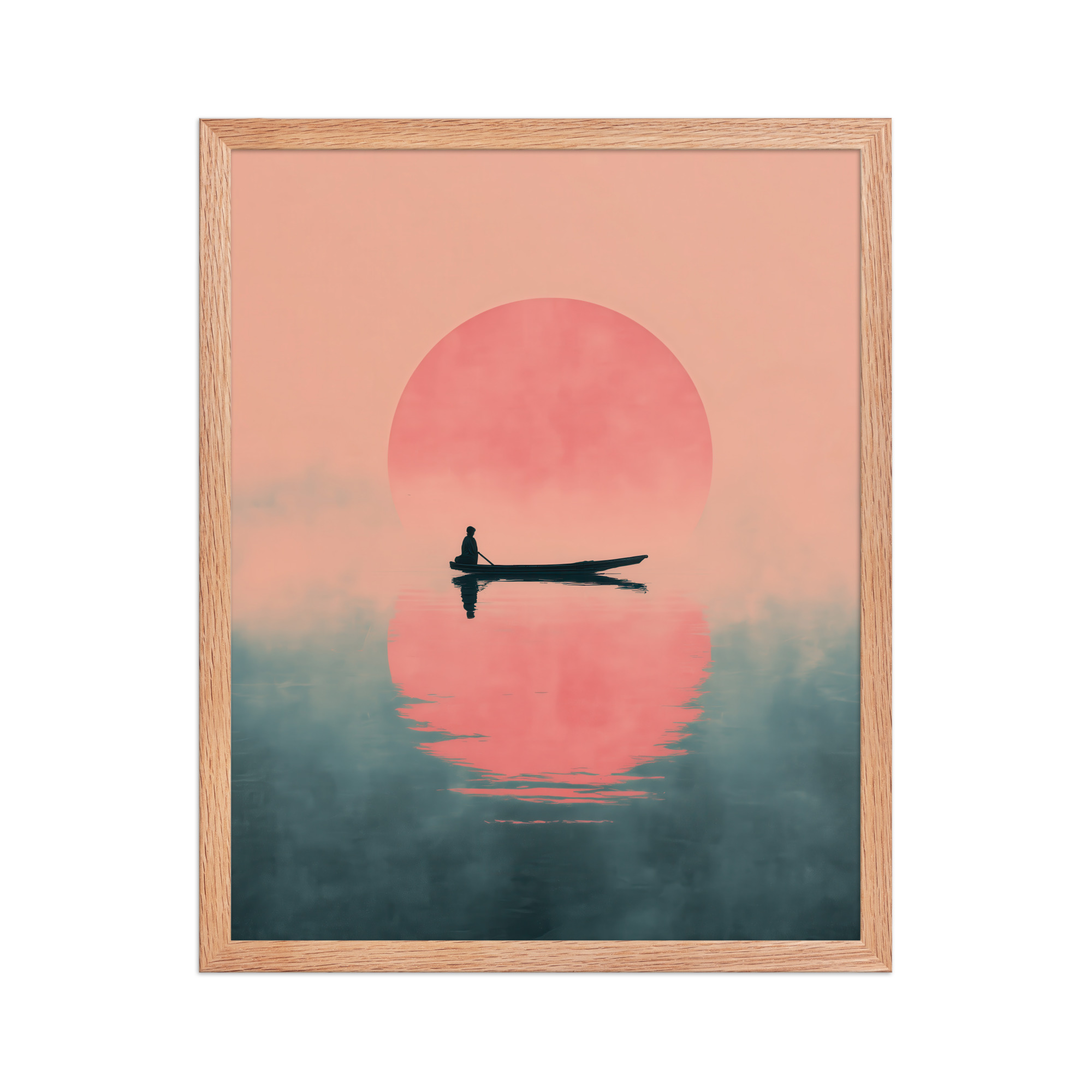 Fisherman in Misty Dawn — Minimal Sunrise Boat Wall Art — Framed Poster - Image 13