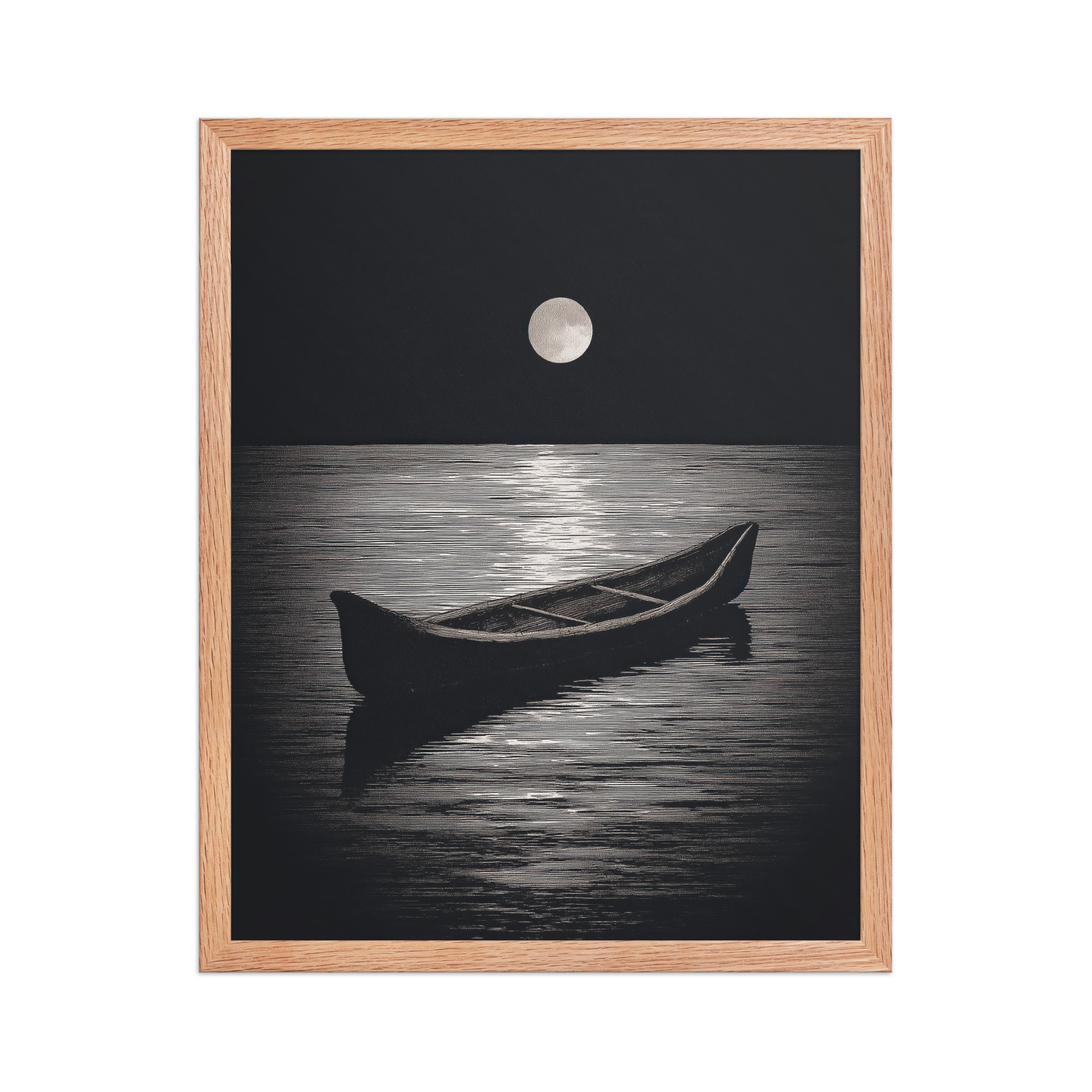 Moonlit Canoe II — Minimal Silver Moon Night Wall Art — Framed Poster - Image 13