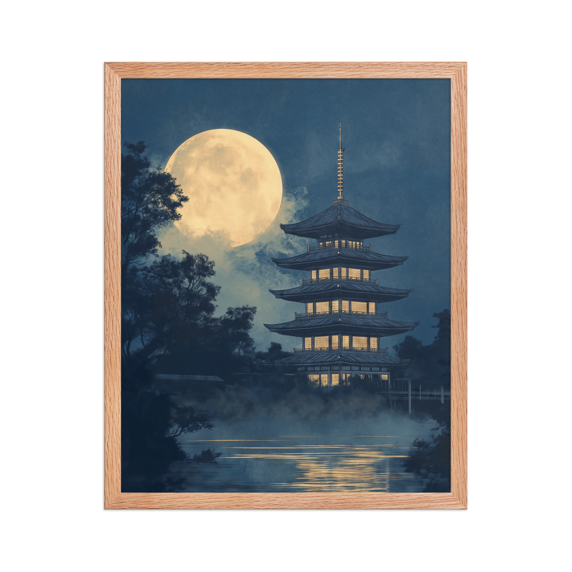 Moonlit Pagoda — Japanese Temple, Night Landscape Wall Art — Framed Poster - Image 13
