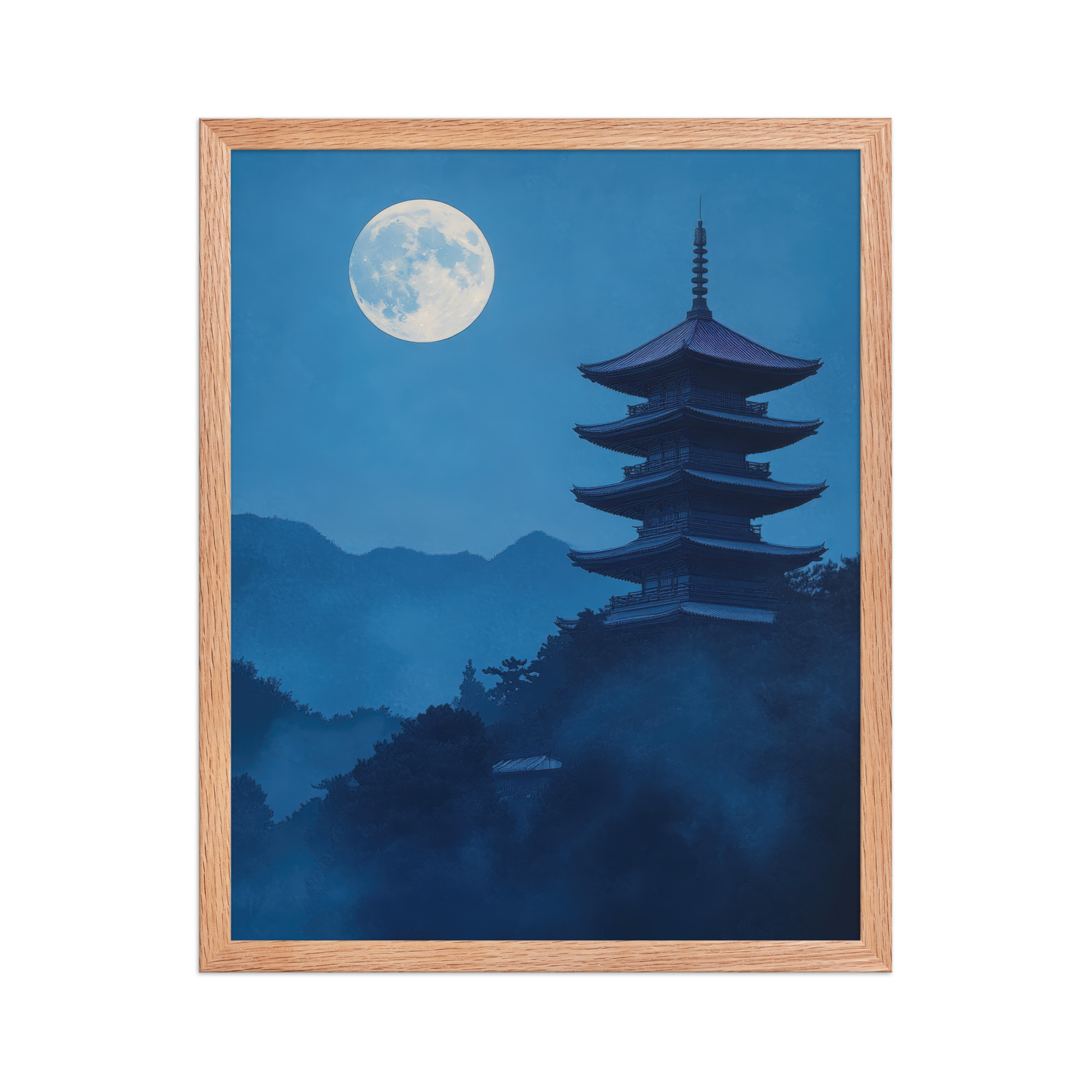 Twilight Pagoda Stillness — Moonlit Temple Wall Decor — Framed Poster - Image 11