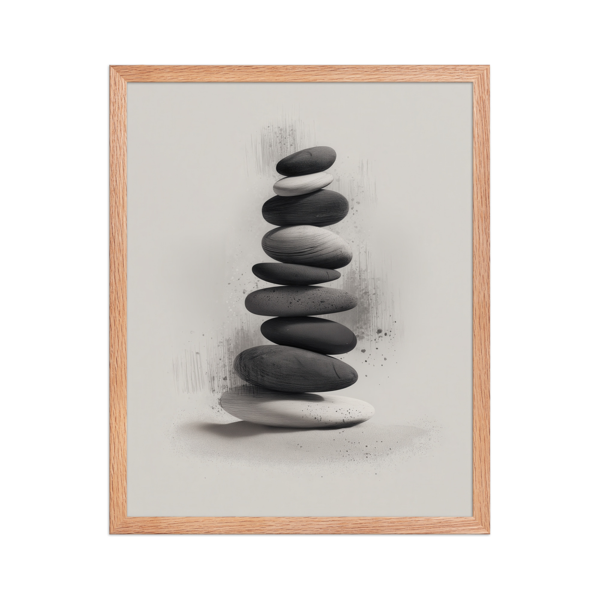 Balanced Stillness – Stacked Stones II Modern Monochrome Zen Wall Art – Framed Poster - Image 13