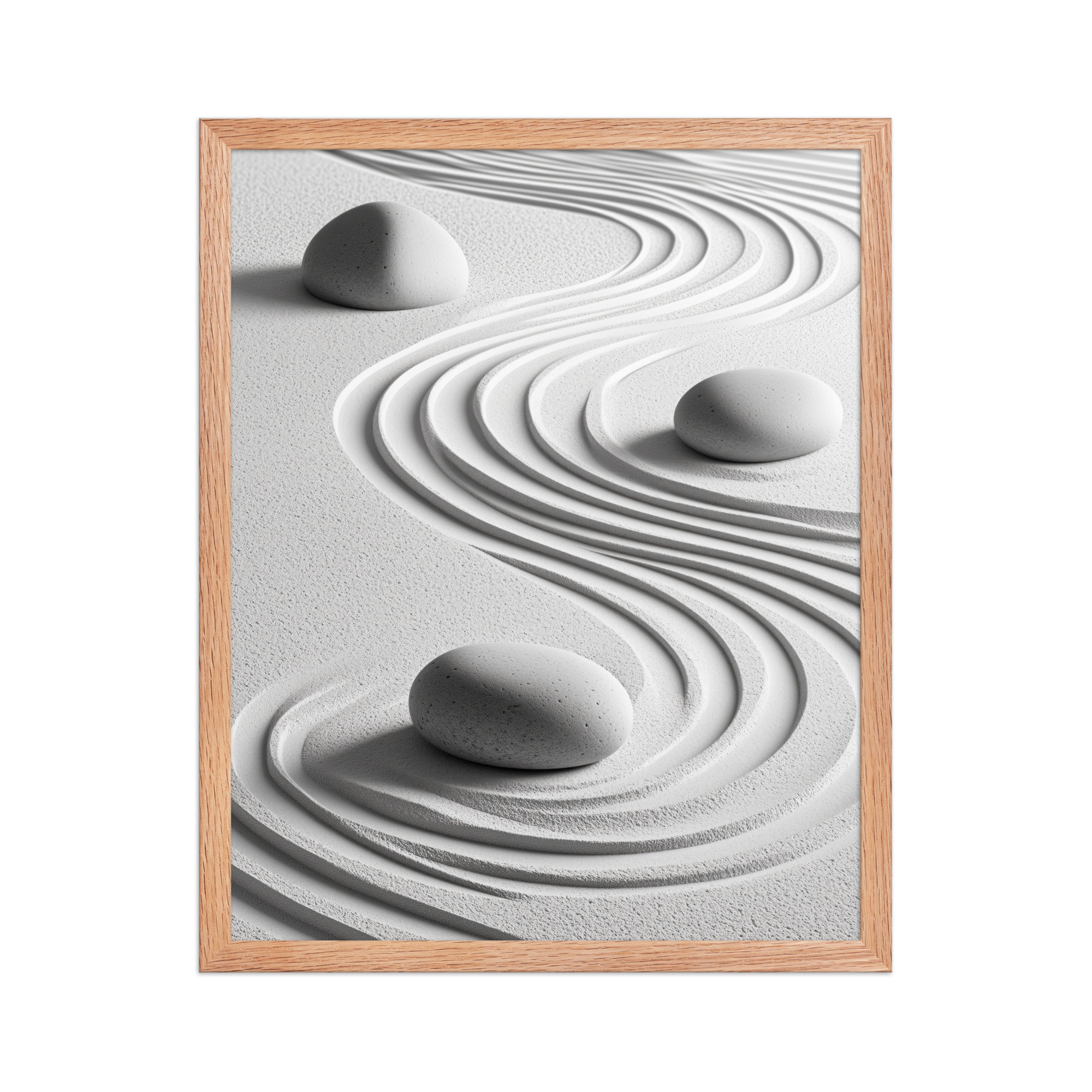 Wabi-Sabi Zen Garden – White Stones & Raked Sand Minimal Art – Framed Poster - Image 4