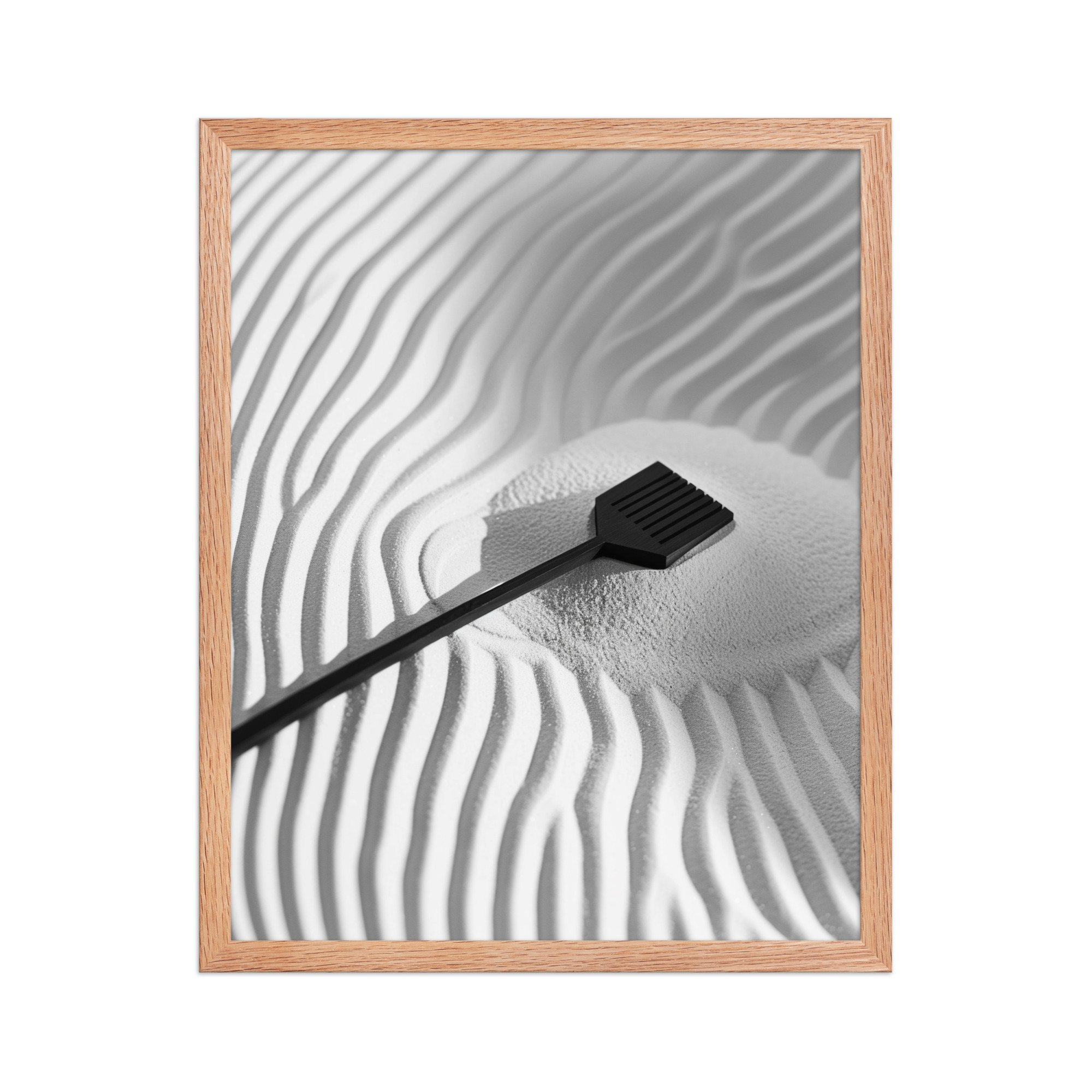 Zen Sand Rake – Minimal Monochrome Ripples Wall Art – Framed Poster - Image 13