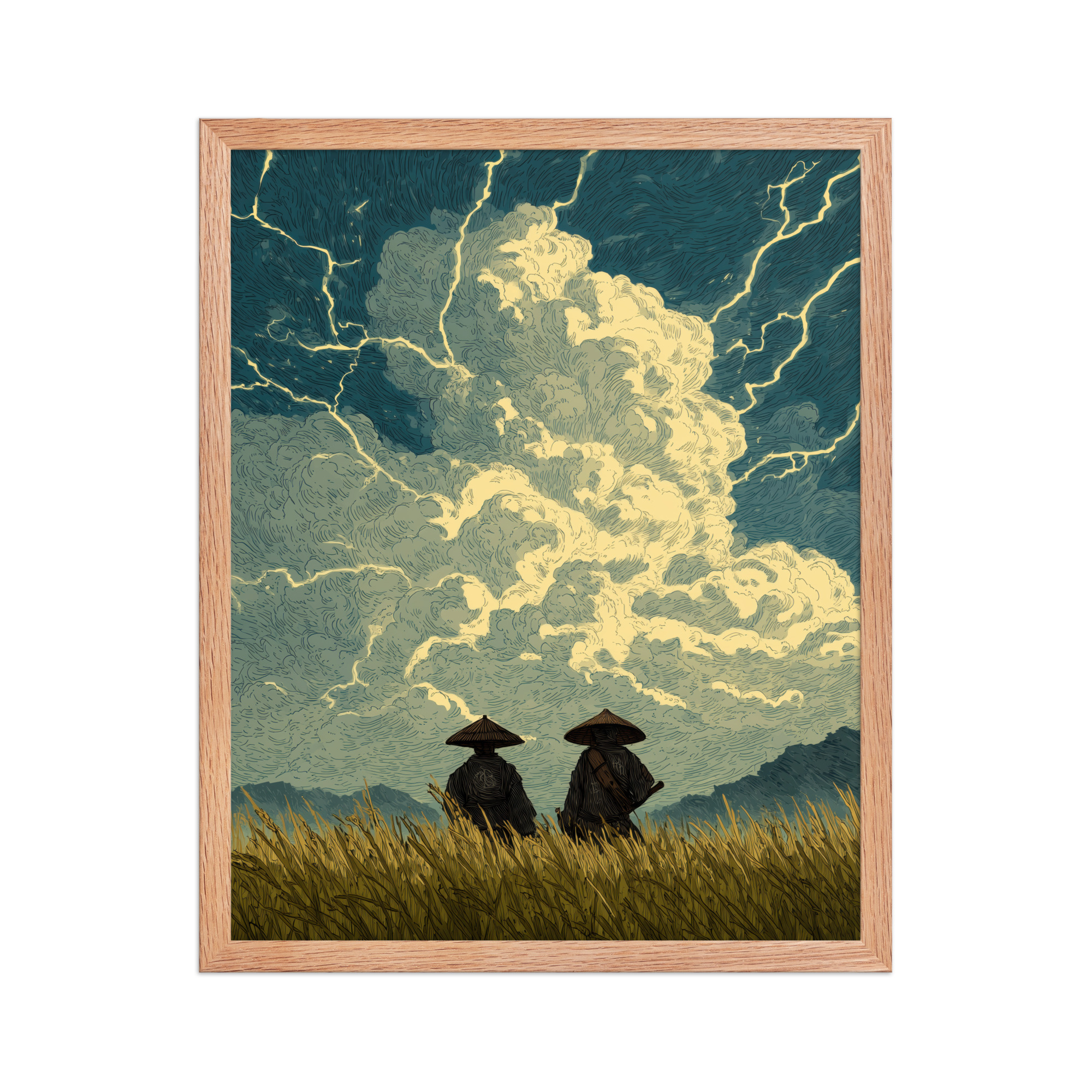 Before the Storm – Ukiyo-e Samurai Watchers Landscape Wall Art – Framed Poster - Image 11