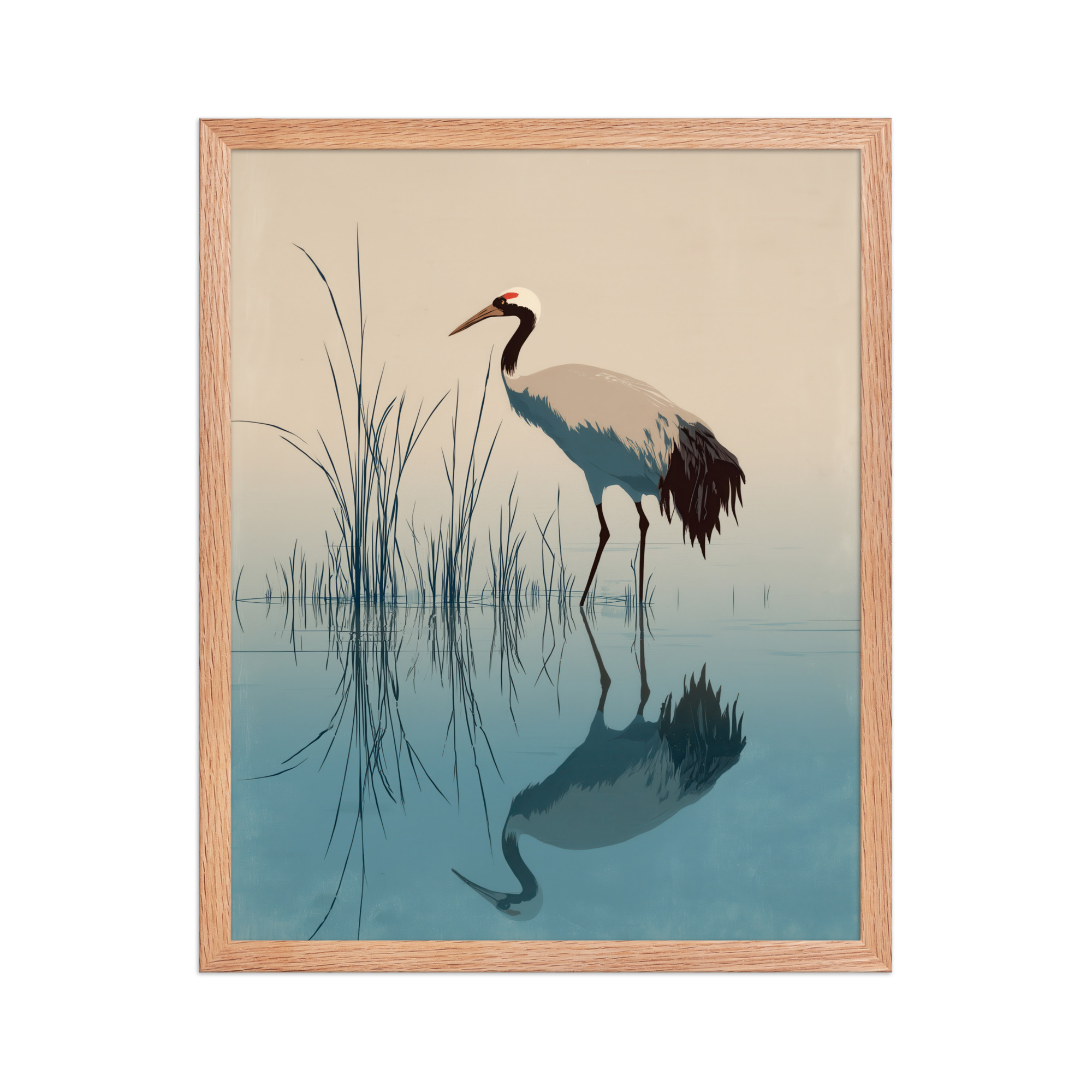 Crane and Reflection Stillness – Minimal Ukiyo-e Bird Wall Art – Framed Poster - Image 13