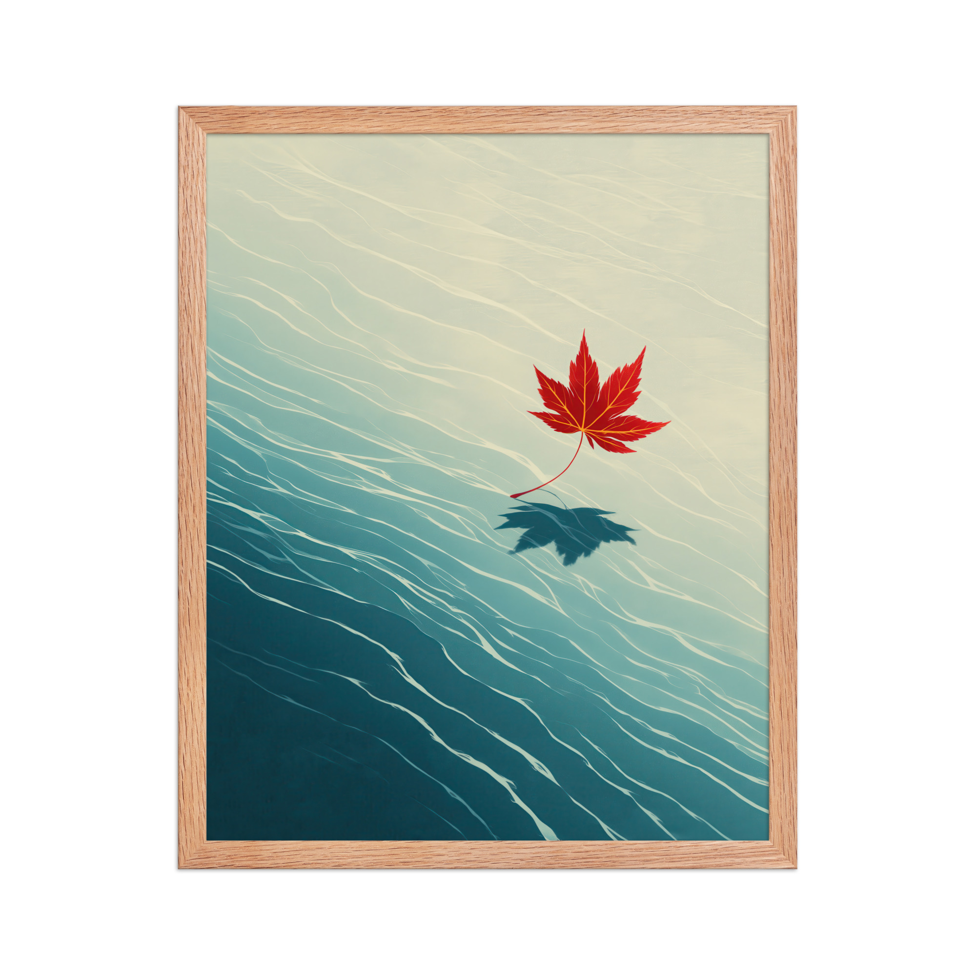 Floating Maple I – Red Leaf on Water Ukiyo-e Wall Art – Framed Poster - Image 13