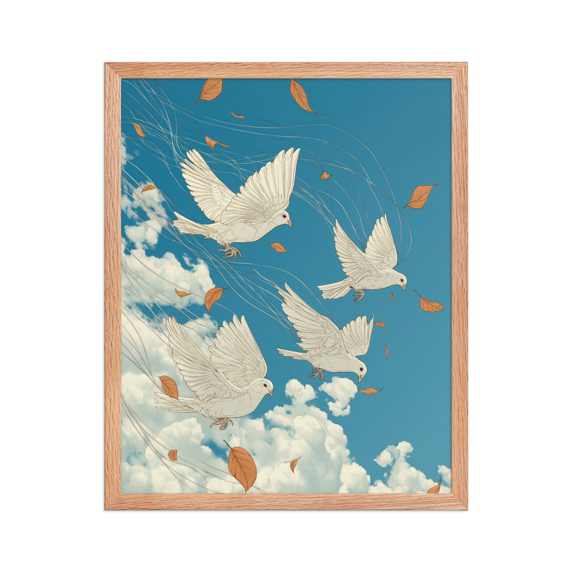 White Doves in Wind (Hokusai) – Autumn Leaves in Flight Ukiyo-e Wall Decor – Framed Poster - Image 9