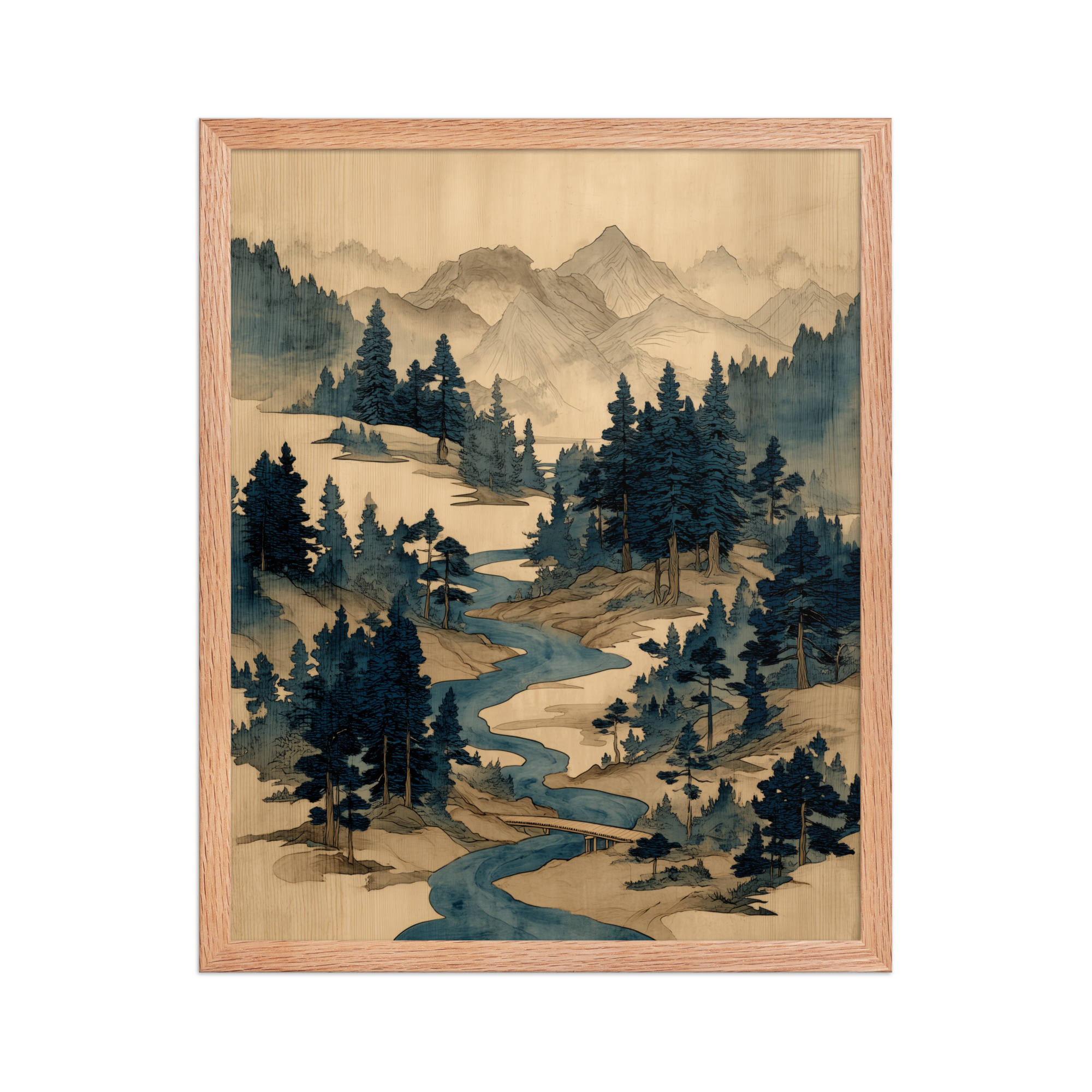 Winding River Pines – Ukiyo-e Mountain Stream Landscape Wall Art – Framed Poster - Image 13