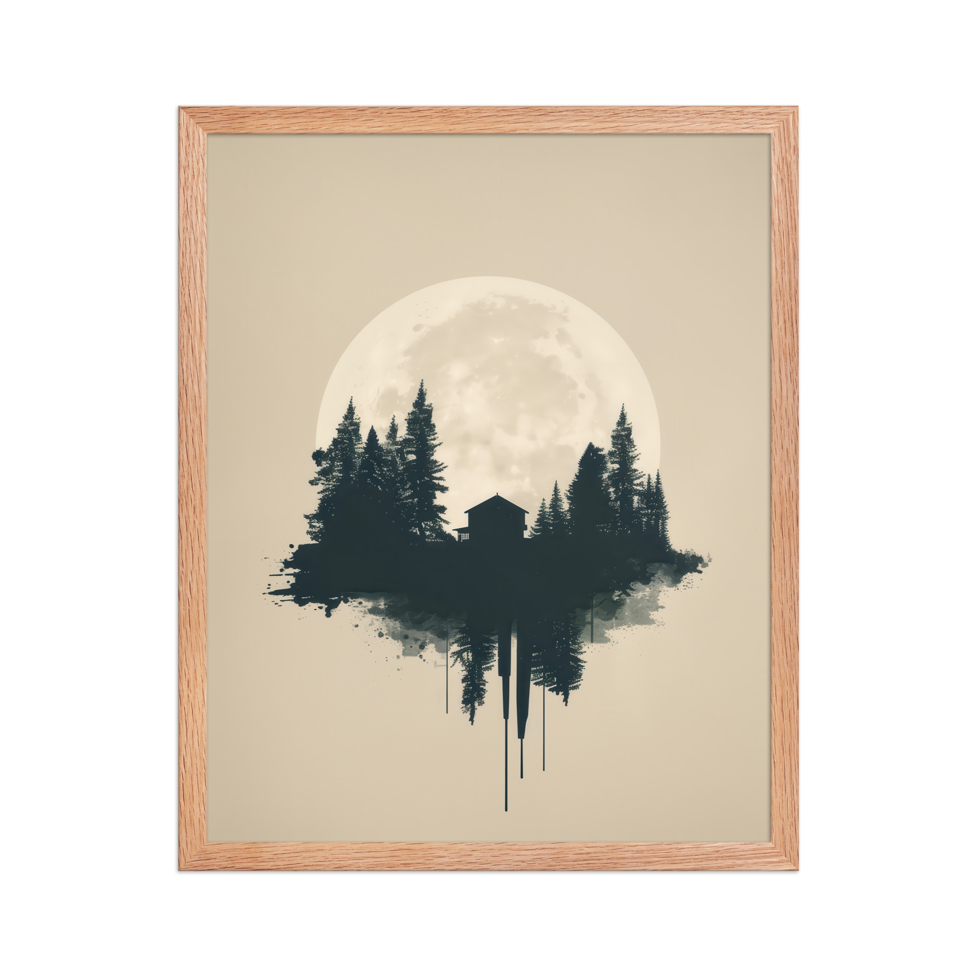 Full Moon Shelter — Minimalistic Forest House Wall Decor — Framed Poster - Image 9
