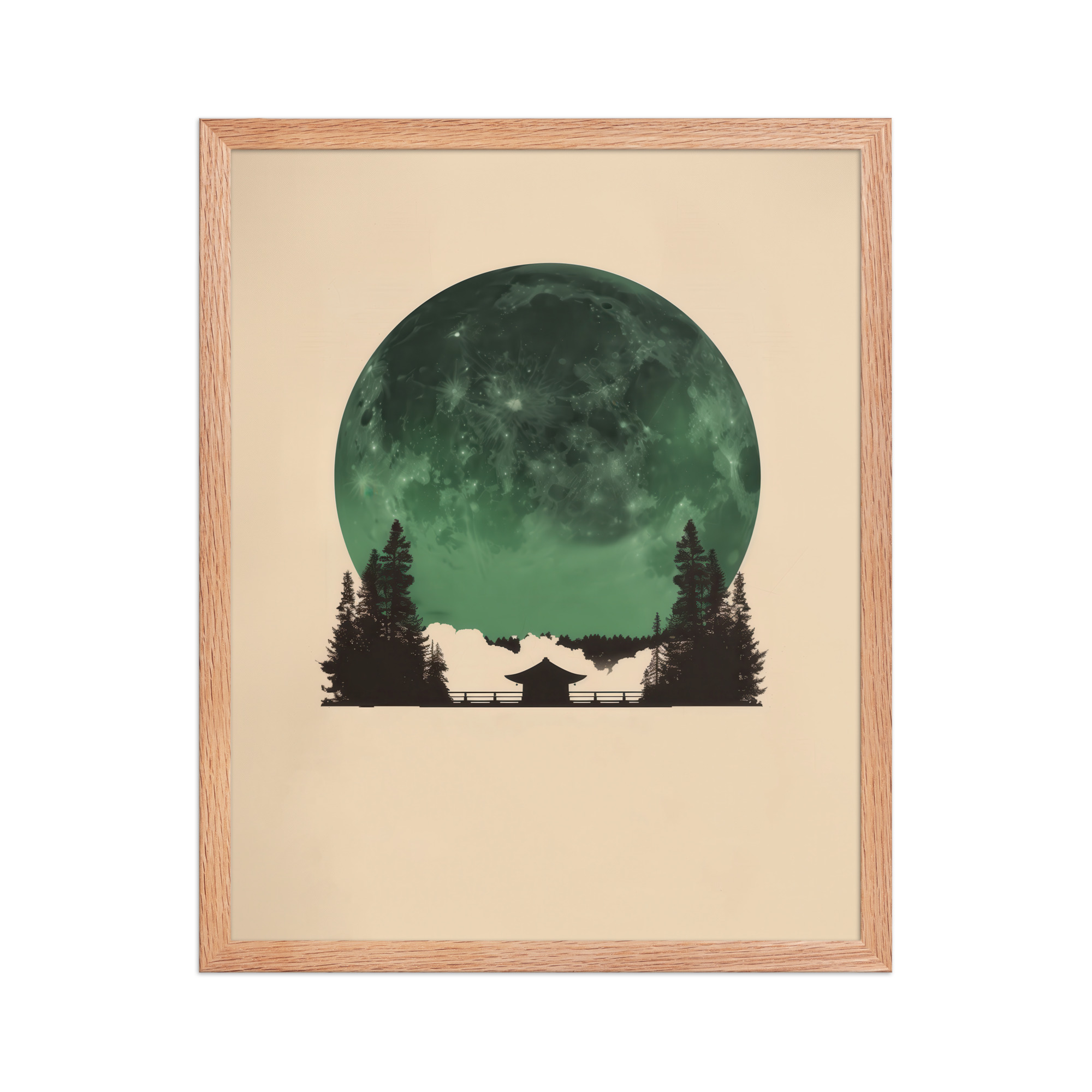 Emerald Moon Temple — Japandi Silhouette Wall Art — Framed Poster - Image 13