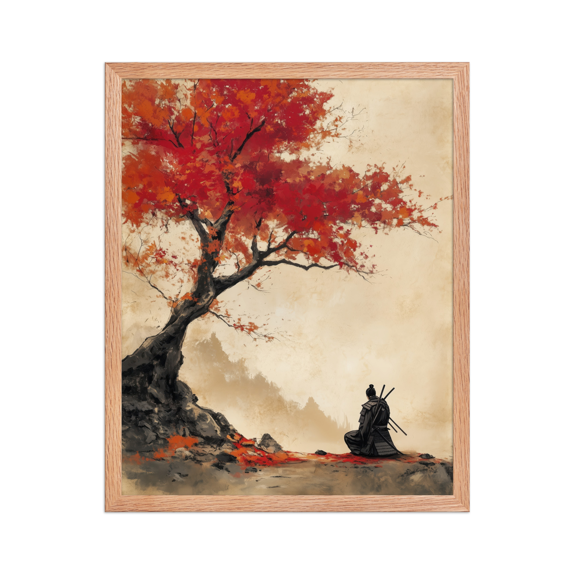 Autumn Warrior – Samurai Beneath Crimson Maple Leaves Wall Decor – Framed Poster - Image 9