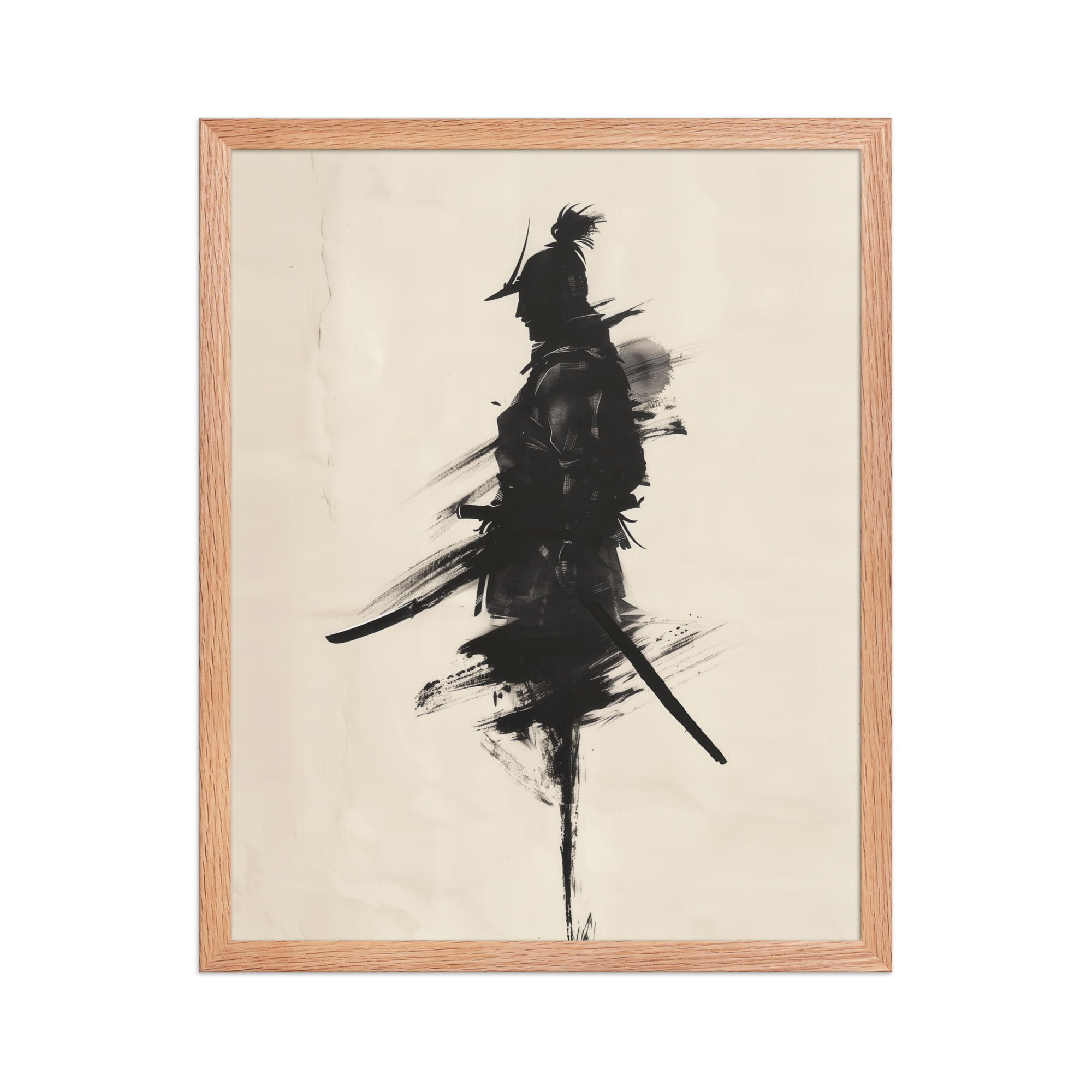 Shadowed Warrior – Sumi-e Silhouette of a Lone Samurai Wall Decor – Framed Poster - Image 13