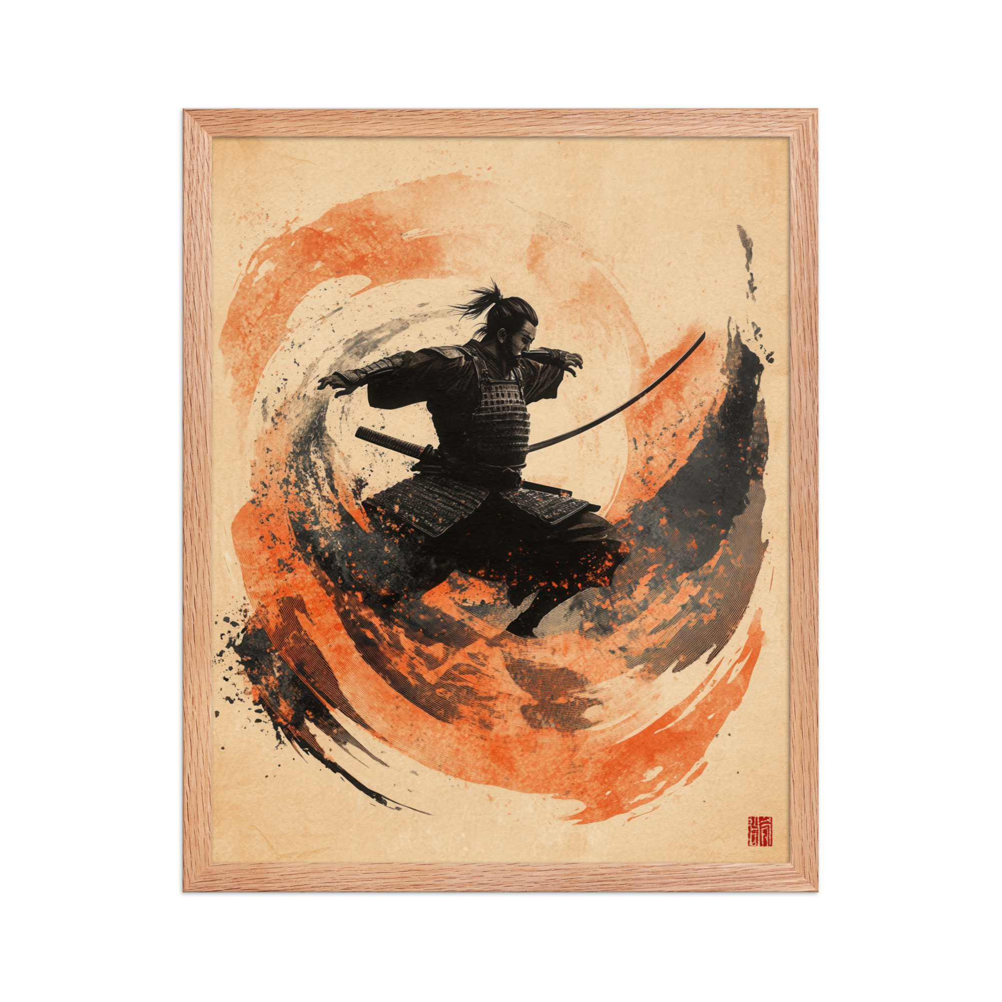 Samurai Swirl – Brush-Stroke Motion and Warrior Focus Wall Decor – Framed Poster - Image 5