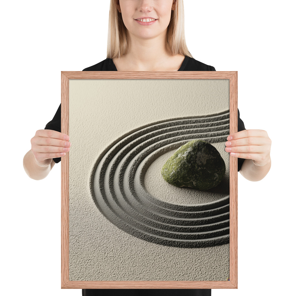 Zen Garden Harmony – Moss Stone II Minimal Wall Art – Framed Poster - Image 5