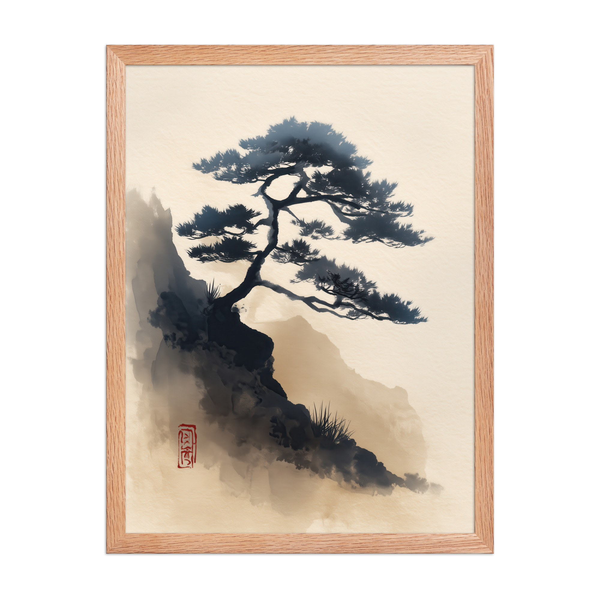 Mountain Pine in Soft Ink — Sumi-e Japanese Landscape Wall Decor — Framed Poster - Image 12