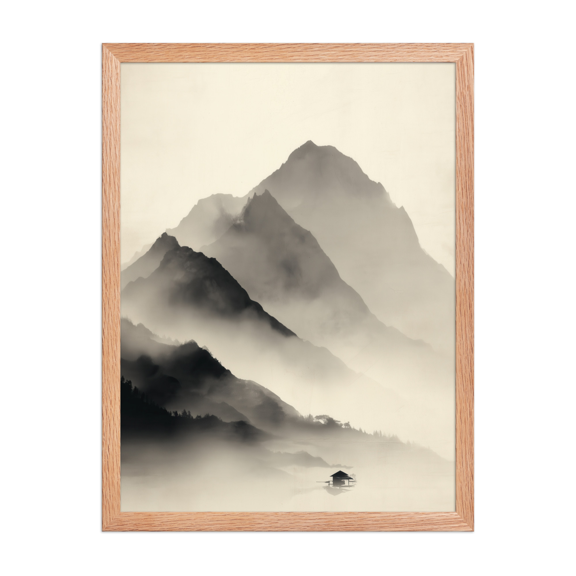 Misty Mountain Layers — Neutral Japandi Landscape Wall Art — Framed Poster - Image 12