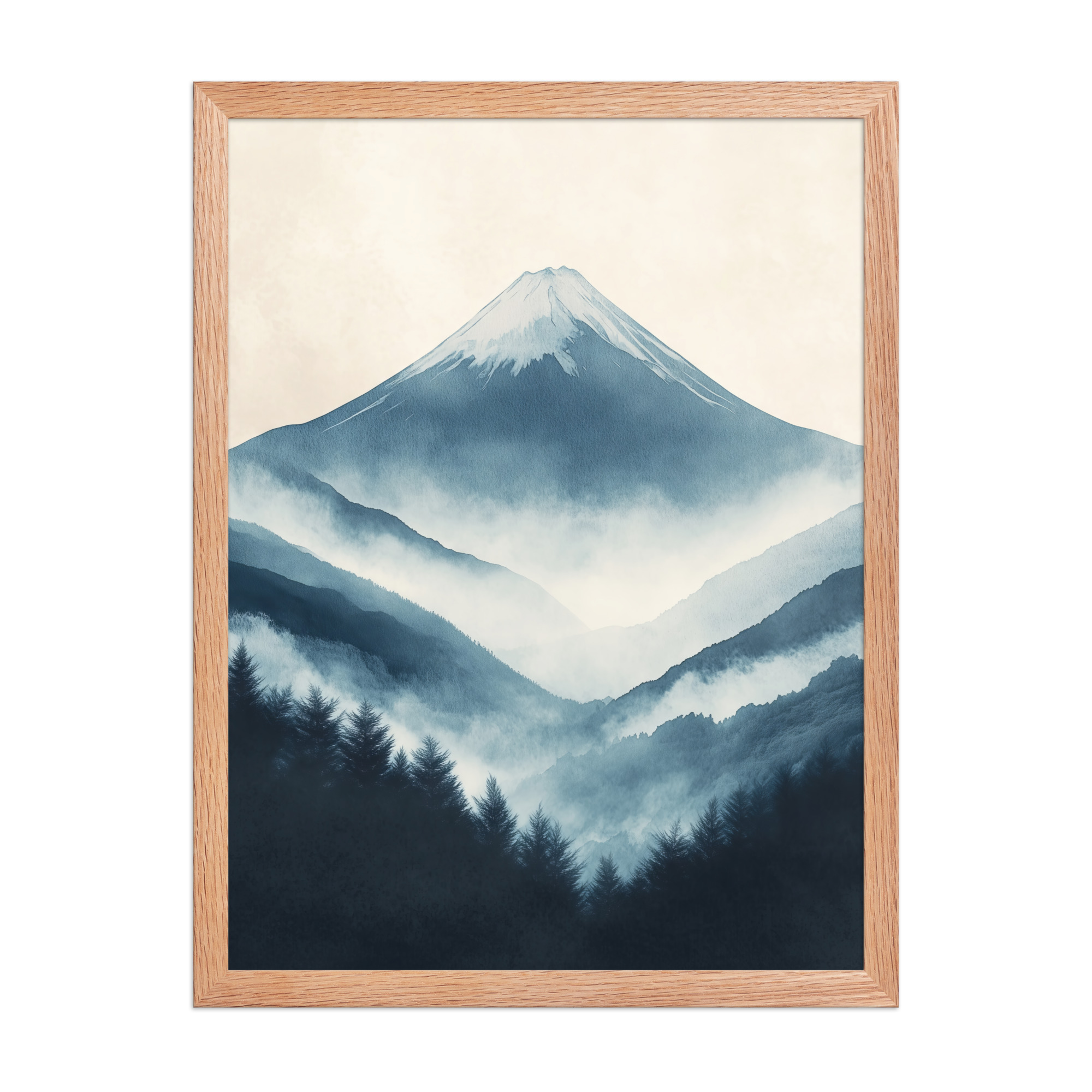 Misty Peaks — Indigo Japandi Mountain Wall Art — Framed Poster - Image 12