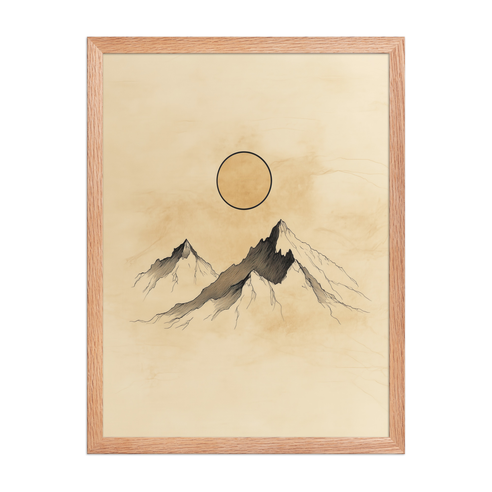 Twin Peaks and Silent Sun — Minimal Ink Mountain Study Landscape Art — Framed Poster - Image 12