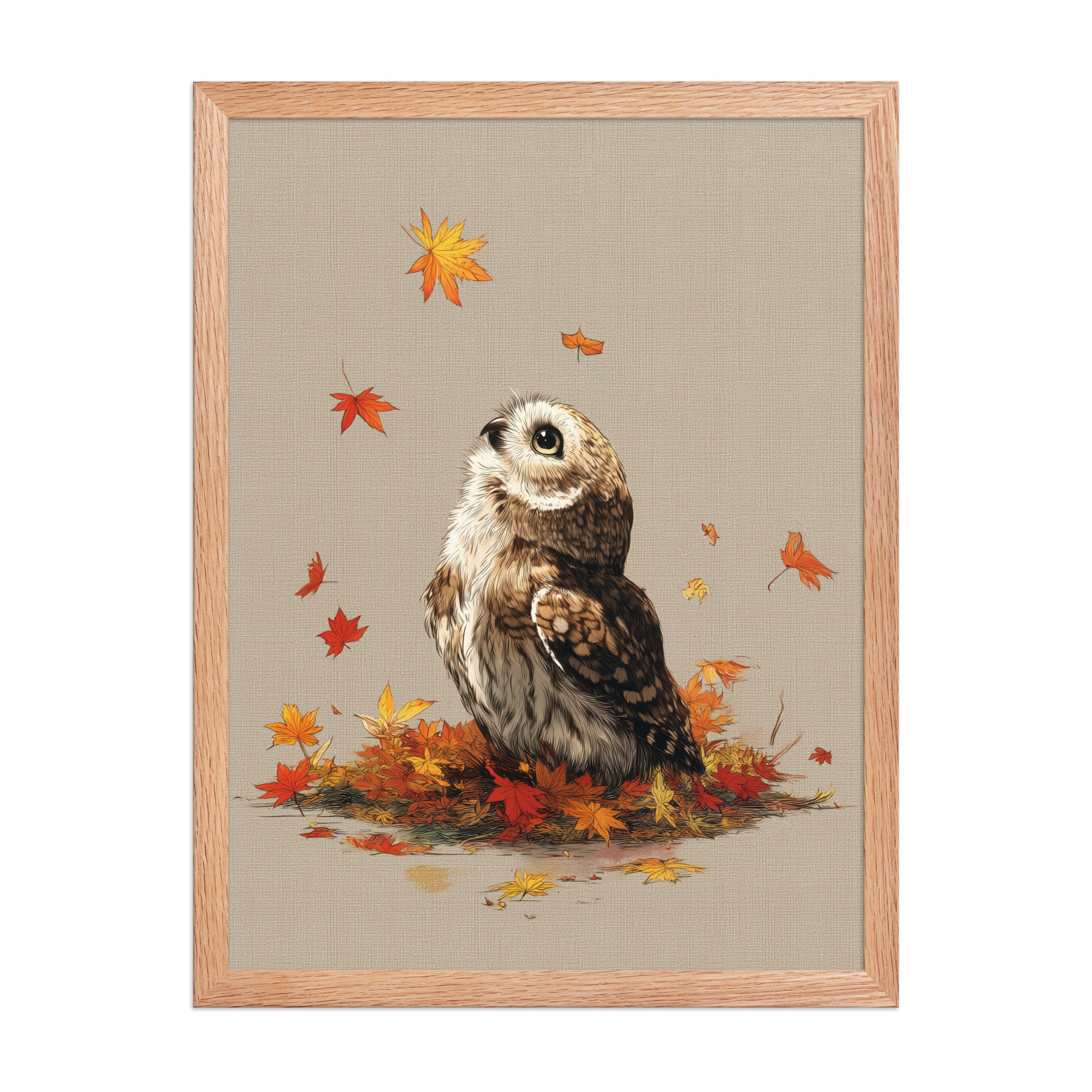 Autumn Gaze Owl — Owl Illustration with Falling Leaves Wall Art — Framed Poster - Image 10