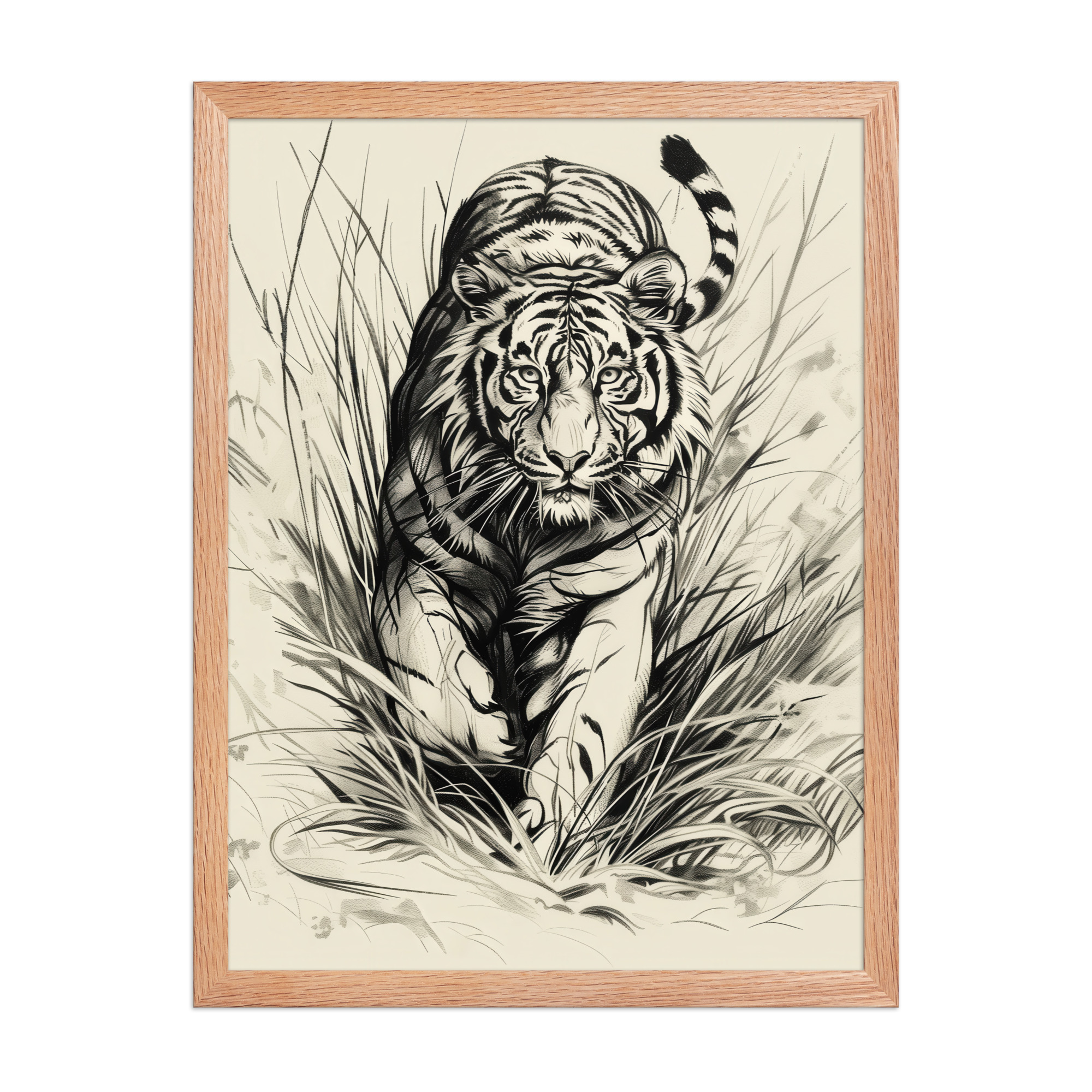 Tiger in Brush — Monochrome Ink Bengal Tiger Wall Art — Framed Poster - Image 6