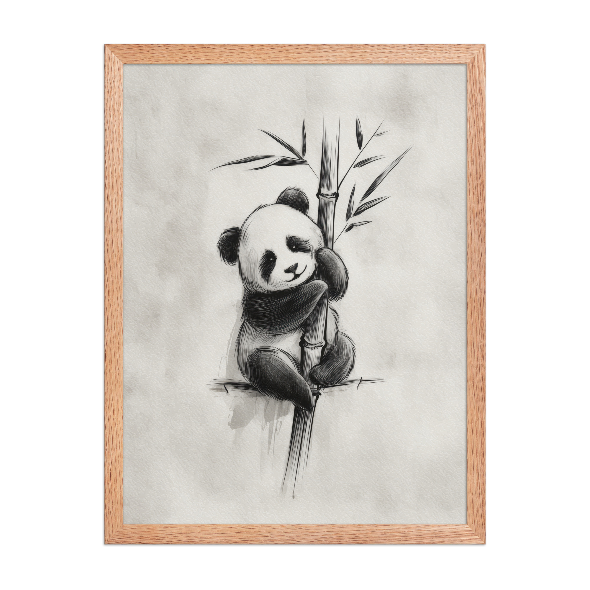 Gentle Hug on Bamboo — Panda Ink Illustration in Black & White Wall Decor — Framed Poster - Image 14