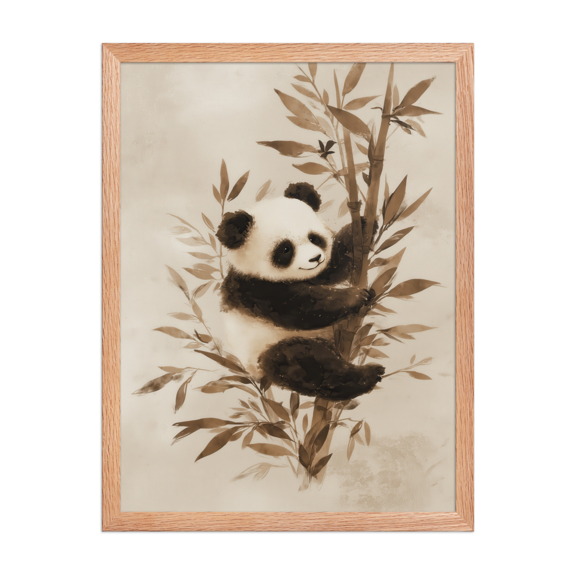 Sepia Panda Serenity — Soft Watercolor Black/White Panda Wall Art — Framed Poster - Image 9