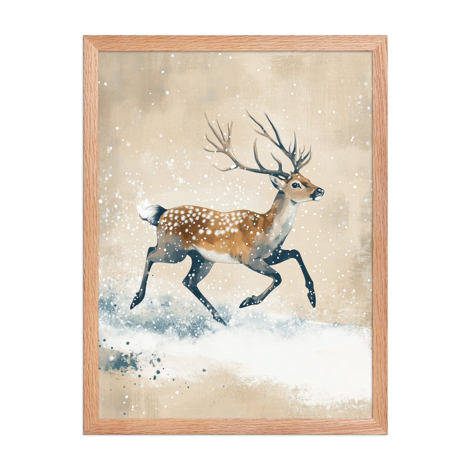 Running Deer in Winter Snow — Modern Wildlife Wall Art — Framed Poster - Image 14
