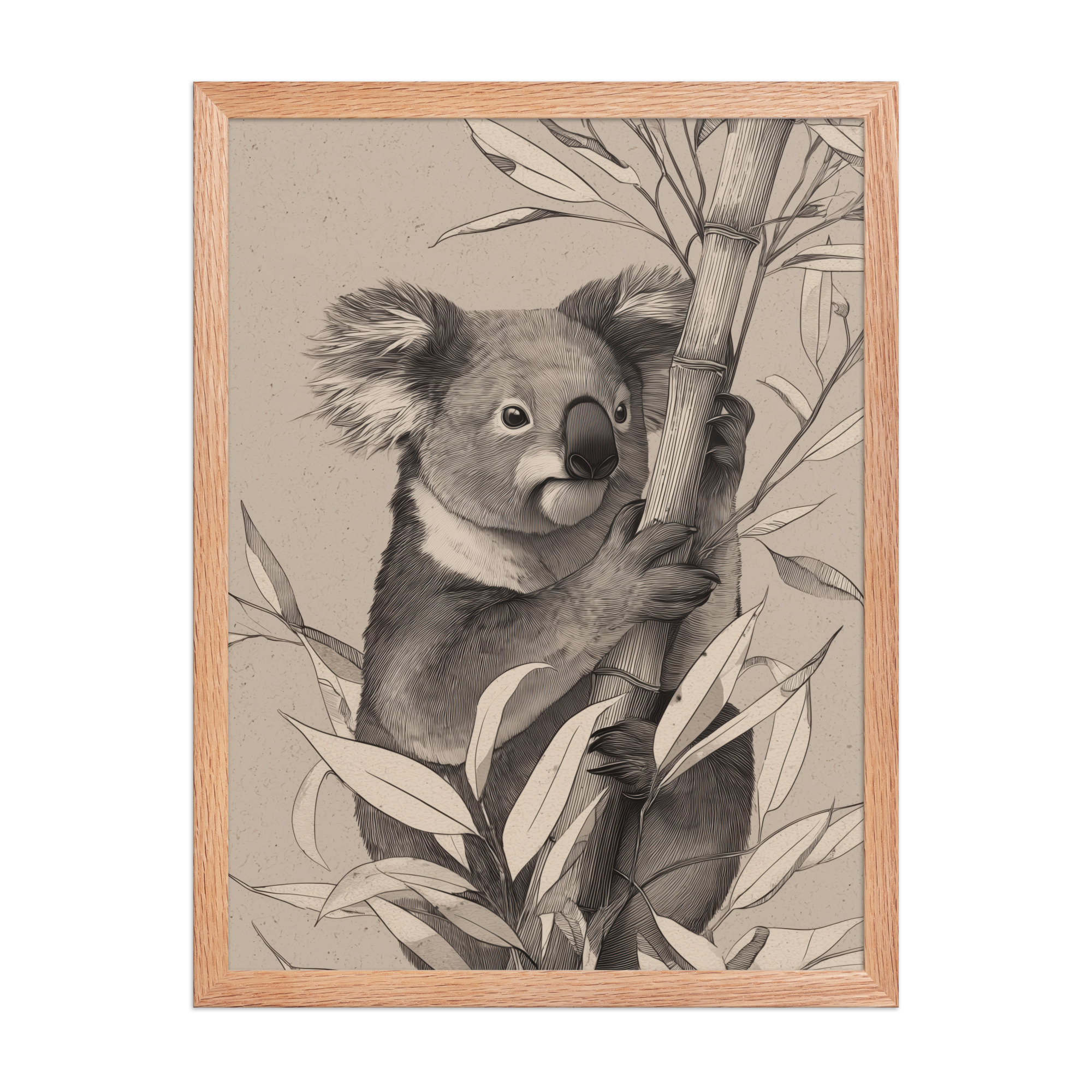 Koala Bamboo II — Detailed Koala Illustration with Bamboo Leaves Wall Decor — Framed Poster - Image 12