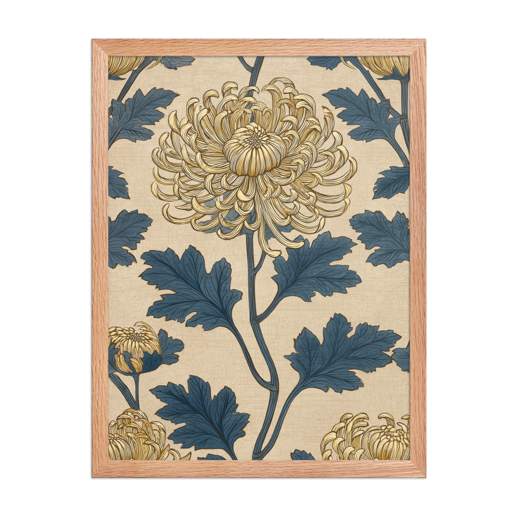 Golden Chrysanthemum — Blue & Gold Botanical Wall Decor — Framed Poster - Image 14
